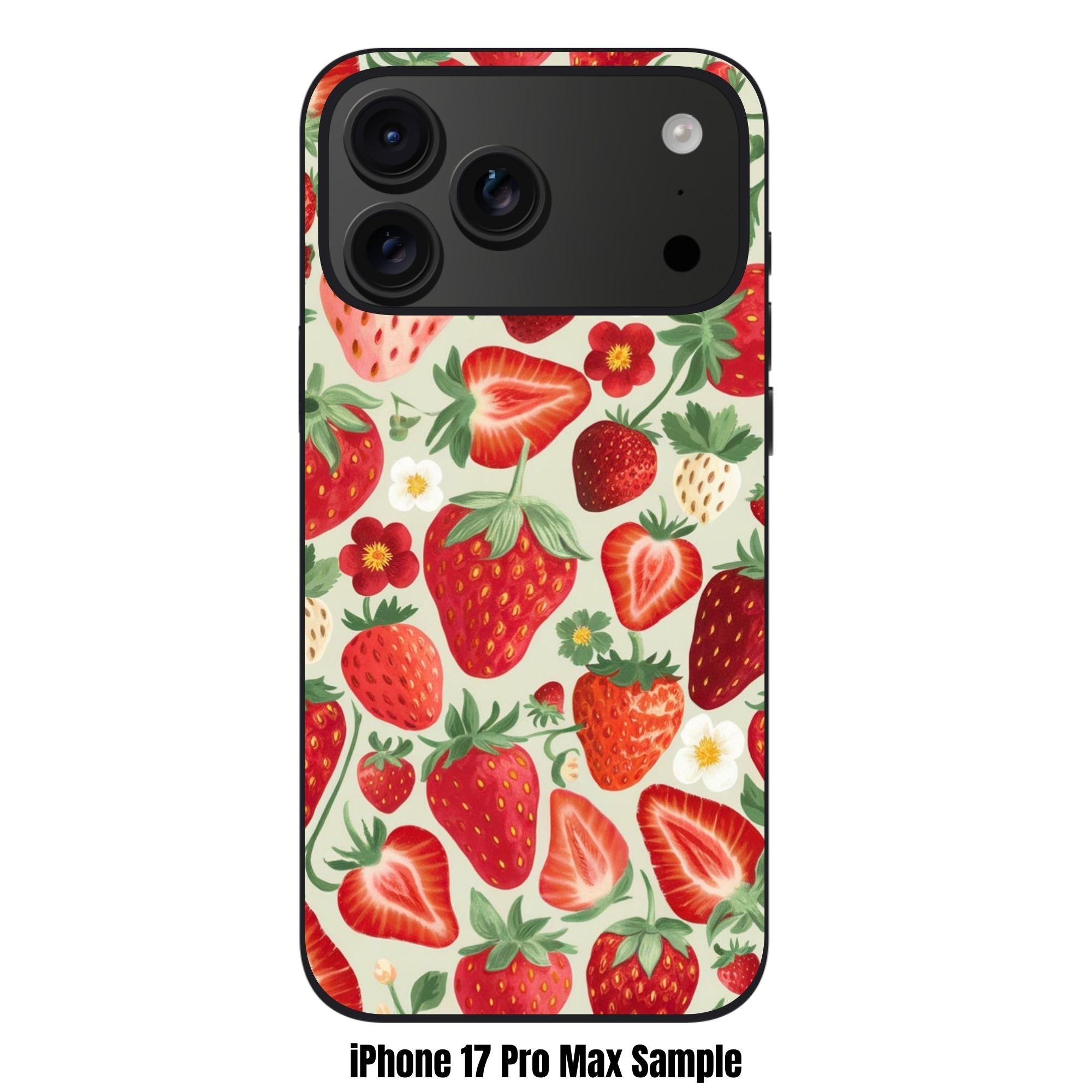 Strawberry Pattern Phone Case For iPhone Samsung Galaxy Pixel - Illustrated Strawberry And Flower Pattern On Cream Background