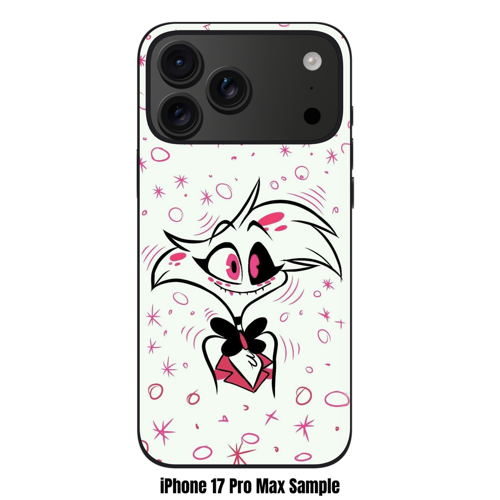 Hazbin Hotel Angel Dust Phone Case For iPhone Samsung Galaxy Pixel - Angel Dust Chibi Illustration On Pink Star And Bubble Background