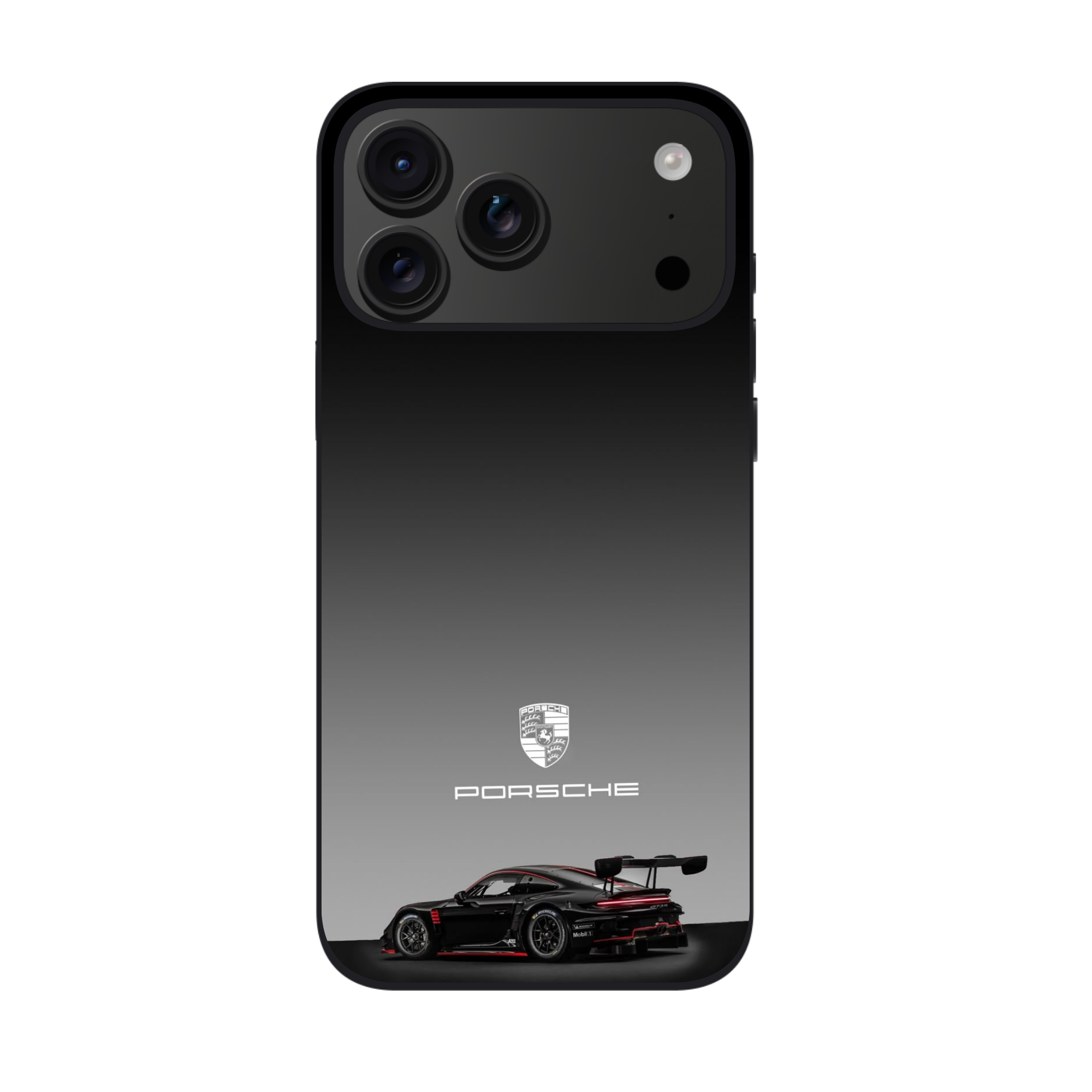 Porsche Phone Case For iPhone Samsung Galaxy Pixel - Porsche Logo And Porsche 911 GT3 R On Gradient Background