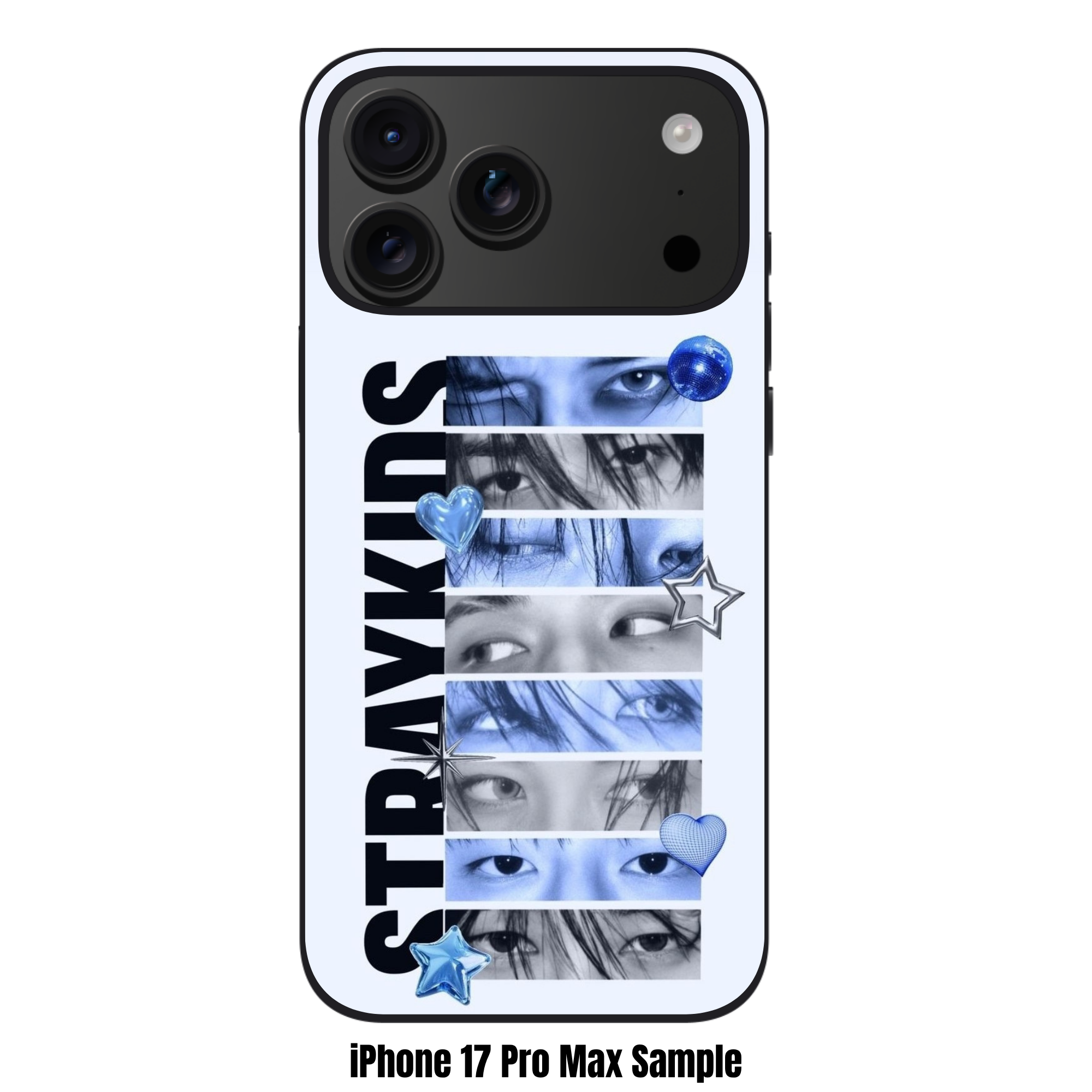 Stray Kids Phone Case For iPhone Samsung Galaxy Pixel - Stray Kids Logo Text And Members Eyes In Blue Bars On Light Blue Background