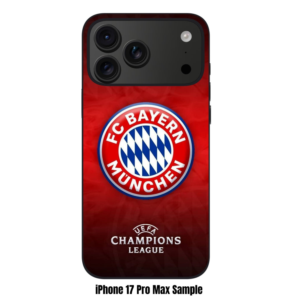 FC Bayern Munich Phone Case For iPhone Samsung Galaxy Pixel - 3D FC Bayern Munich Logo With UEFA Champions League Starball On Red Background