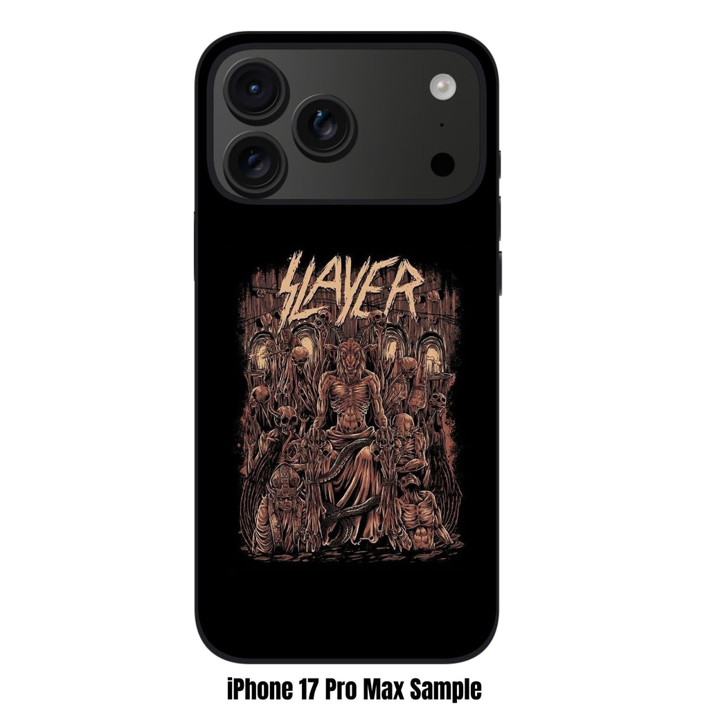Slayer Phone Case For iPhone Samsung Galaxy Pixel - Slayer Logo And Baphomet Throne On Black Background