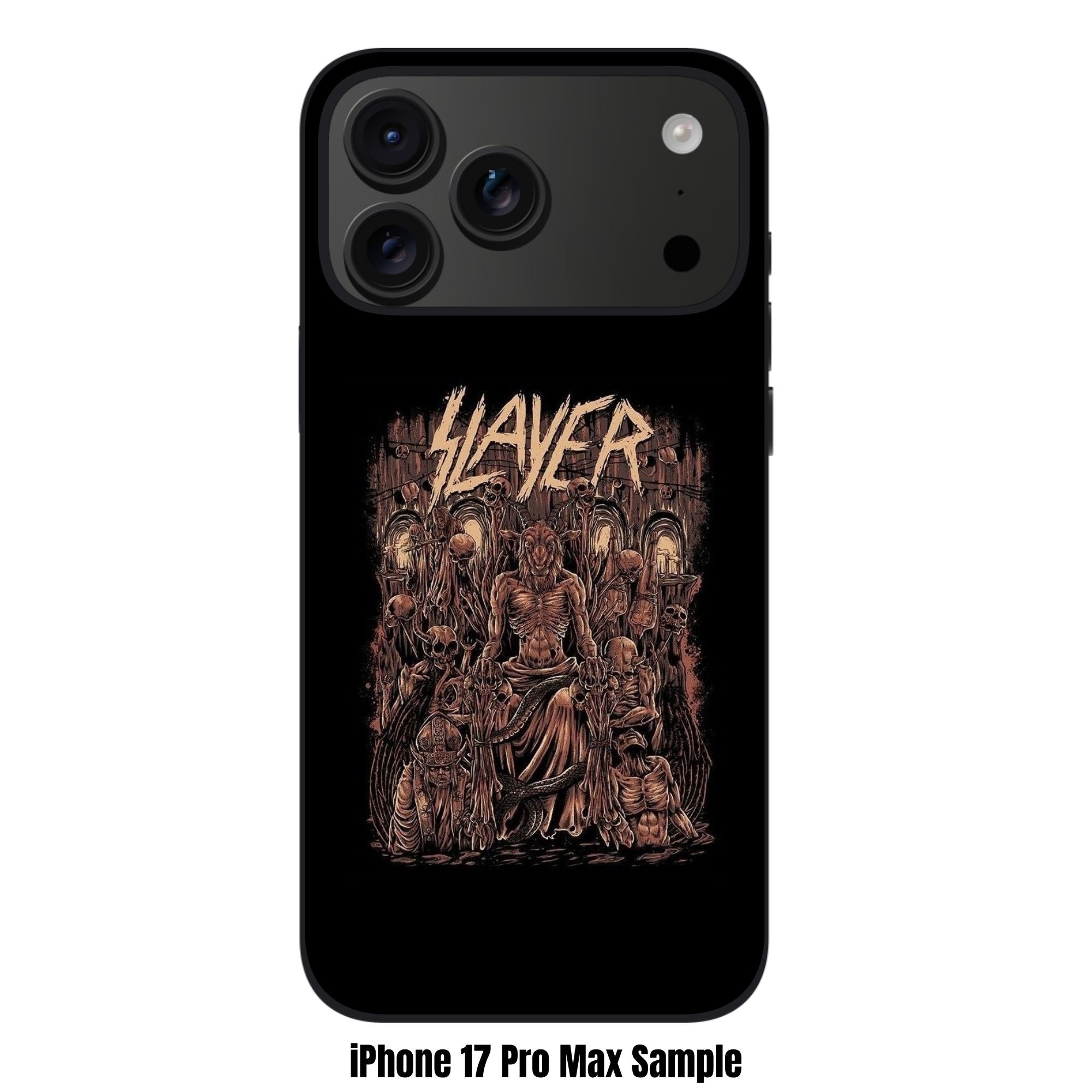 Slayer Phone Case For iPhone Samsung Galaxy Pixel - Slayer Logo And Baphomet Throne On Black Background