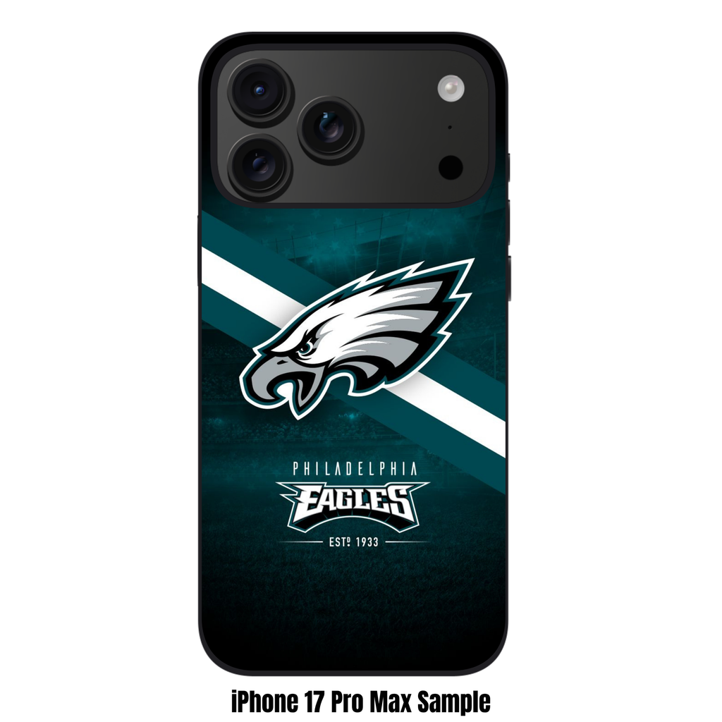NFL Philadelphia Eagles Phone Case For iPhone Samsung Galaxy Pixel - Philadelphia Eagles Logo And Diagonal Stripe On Stadium Background