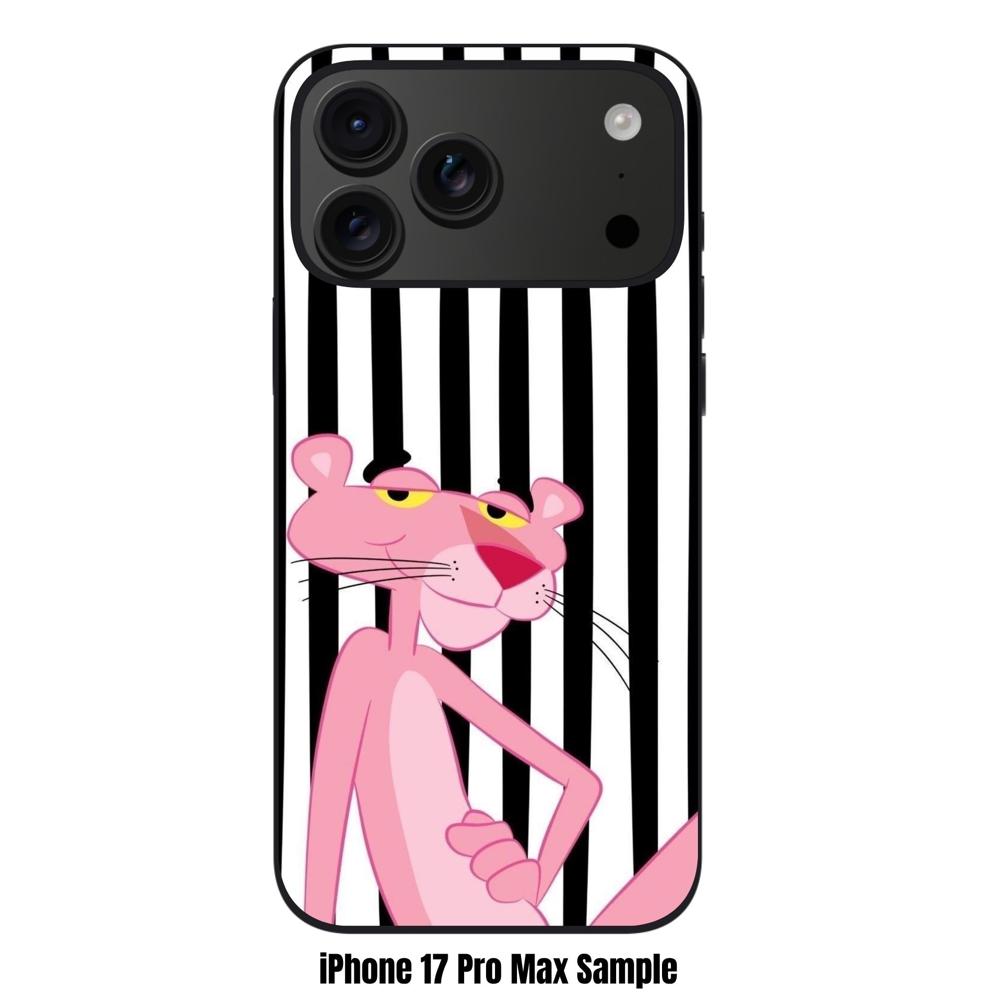 Pink Panther Phone Case For iPhone Samsung Galaxy Pixel - Pink Panther In Black And White Vertical Stripes Background
