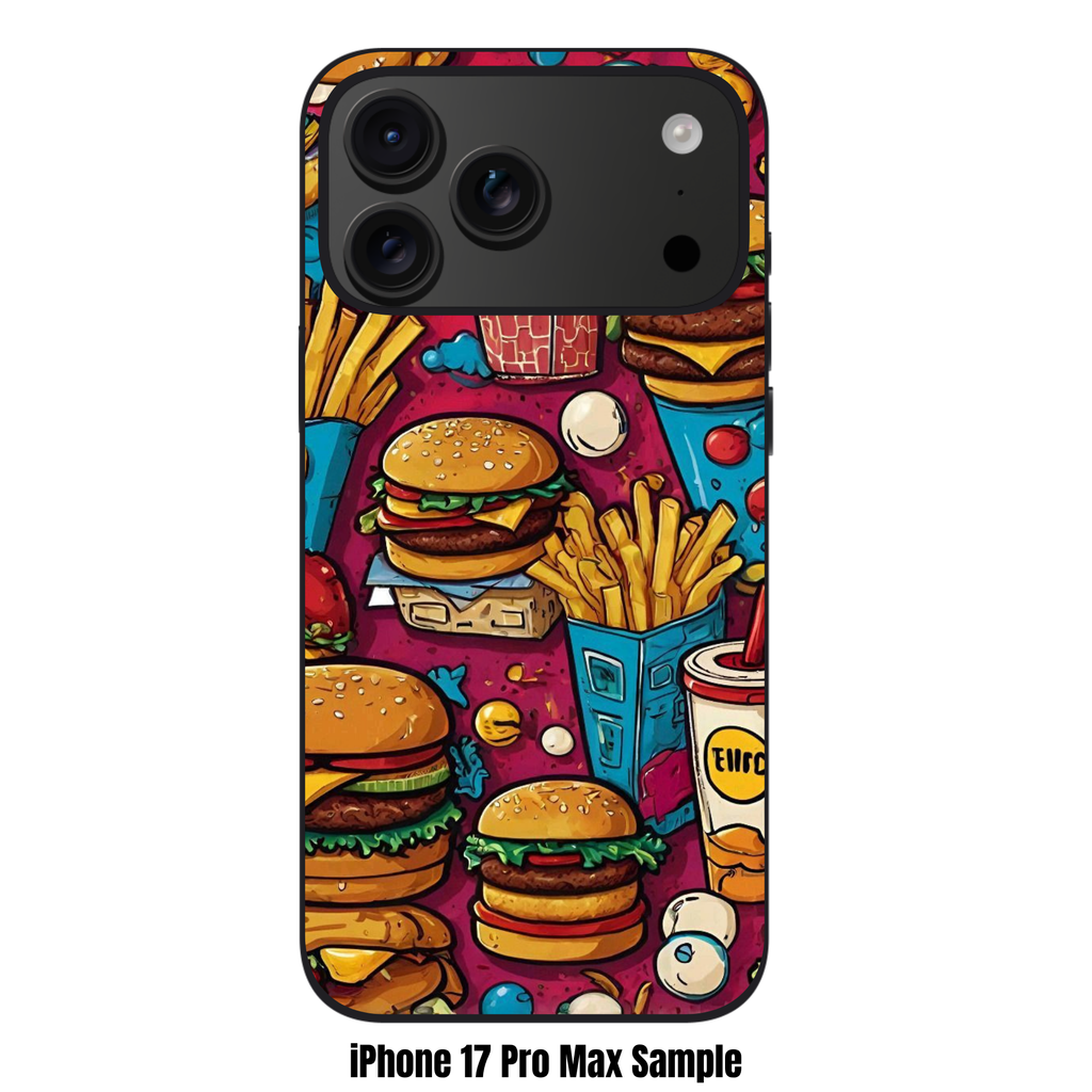 Burger And Fries Pattern Phone Case For iPhone Samsung Galaxy Pixel - Bold Graffiti Burger And Fries Pattern In Magenta Background
