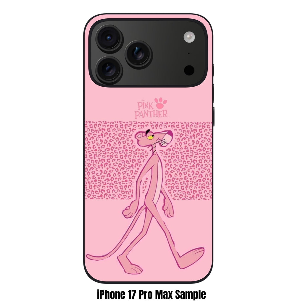 Pink Panther Phone Case For iPhone Samsung Galaxy Pixel - Pink Panther Walking With Leopard Pattern Band In Pink Background