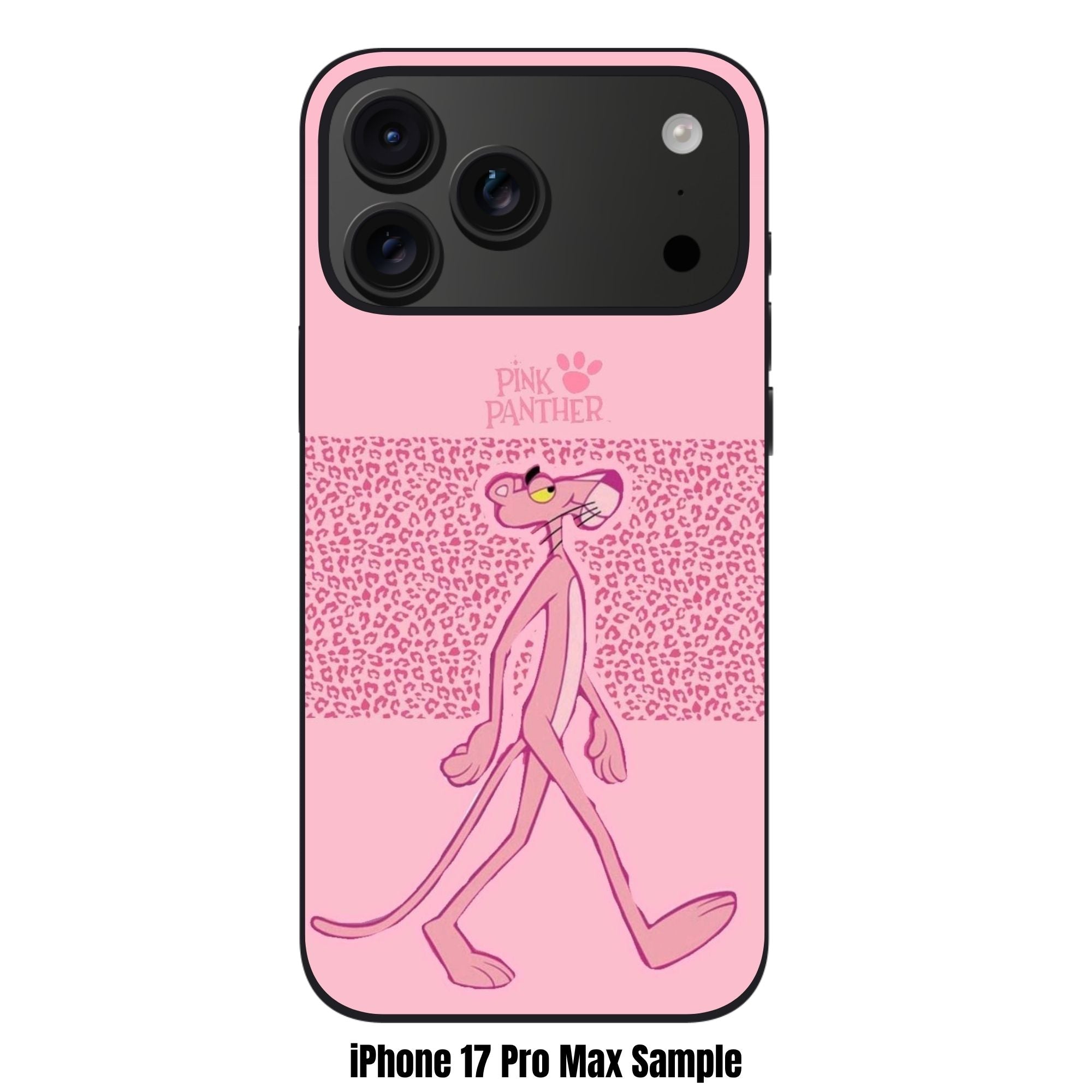 Pink Panther Phone Case For iPhone Samsung Galaxy Pixel - Pink Panther Walking With Leopard Pattern Band In Pink Background