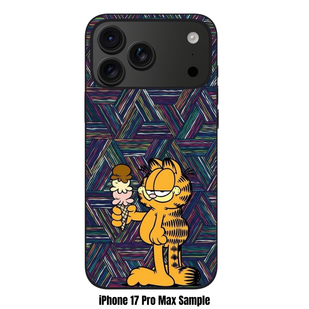 Garfield Phone Case For iPhone Samsung Galaxy Pixel - Garfield Holding An Ice Cream Cone In Geometric Patterned Background