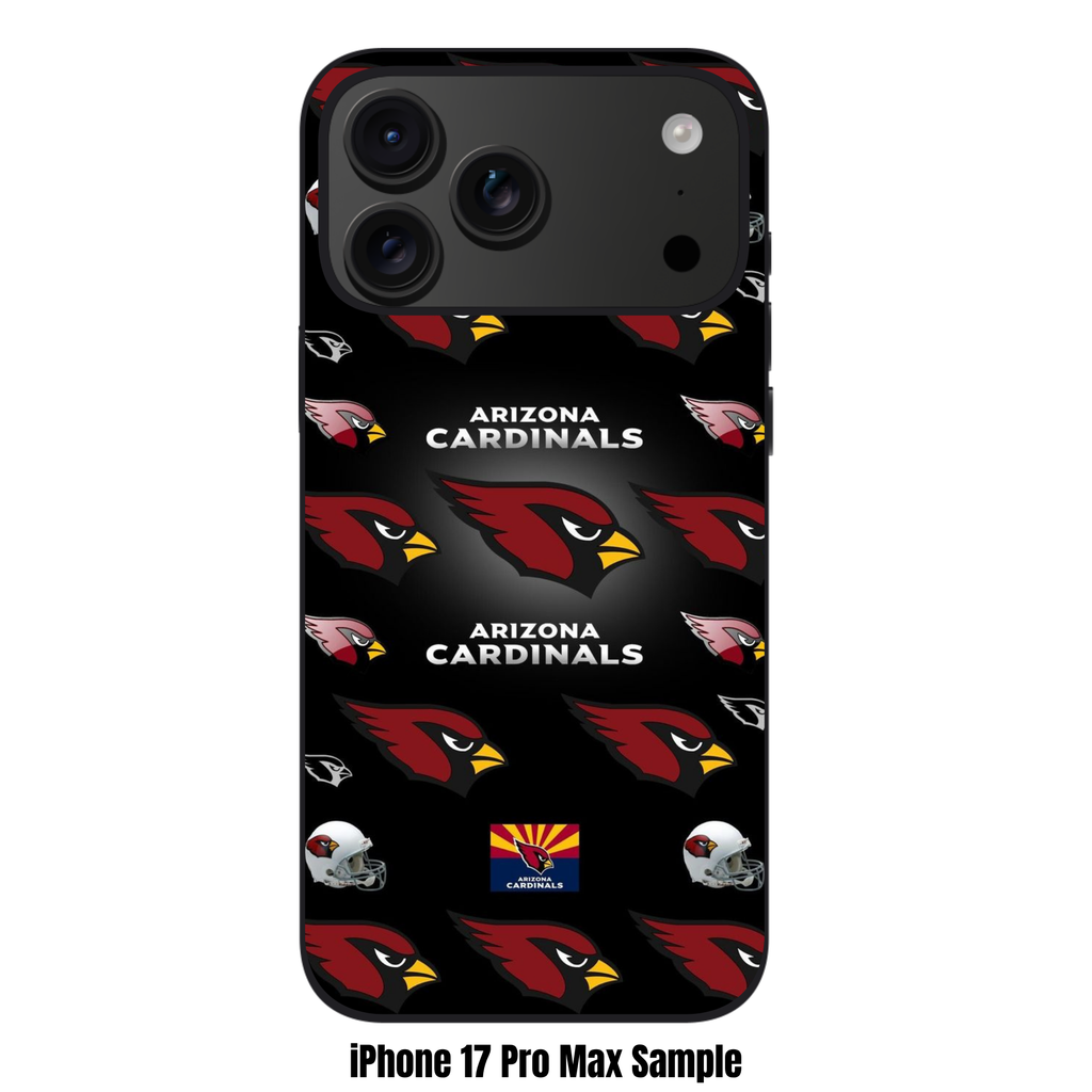 NFL Arizona Cardinals Phone Case For iPhone Samsung Galaxy Pixel - Arizona Cardinals Logos and Helmets Pattern on Black Background