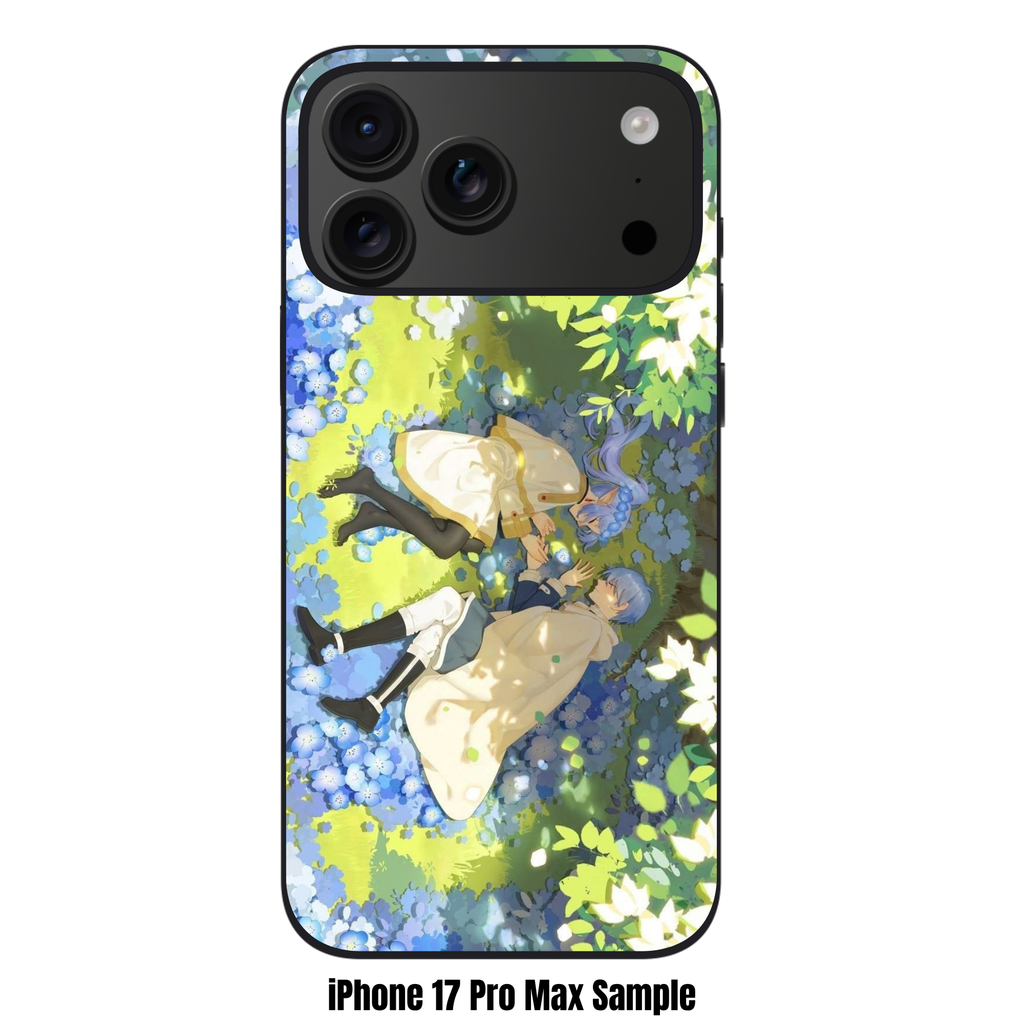 Frieren Beyond Journeys End Phone Case For iPhone Samsung Galaxy Pixel - Frieren And Himmel Lying In Blue Flower Field