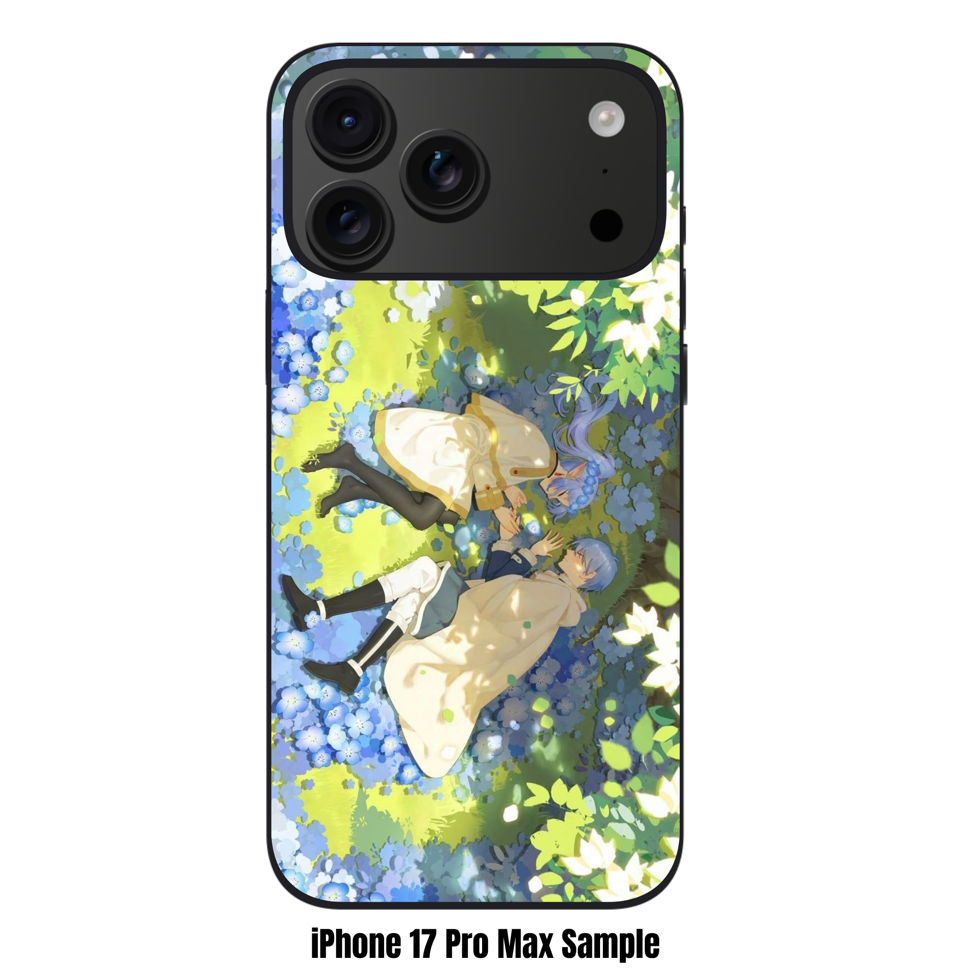 Frieren Beyond Journeys End Phone Case For iPhone Samsung Galaxy Pixel - Frieren And Himmel Lying In Blue Flower Field
