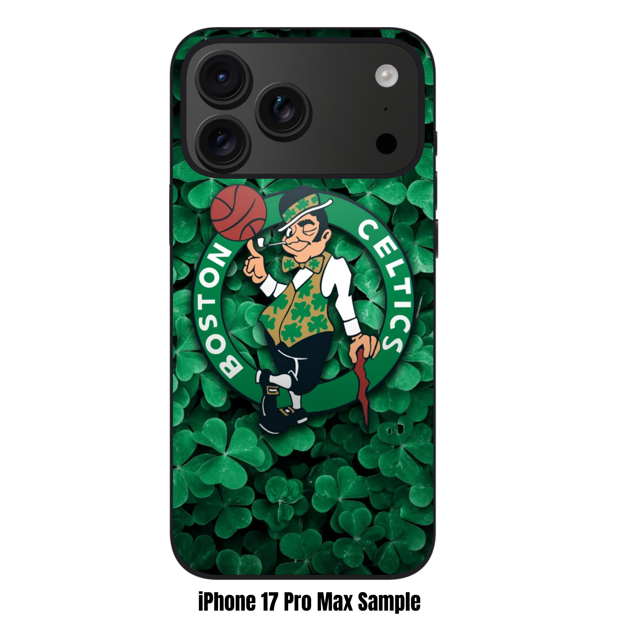 NBA Boston Celtics Phone Case For iPhone Samsung Galaxy Pixel - Boston Celtics Lucky The Leprechaun On Clover Background