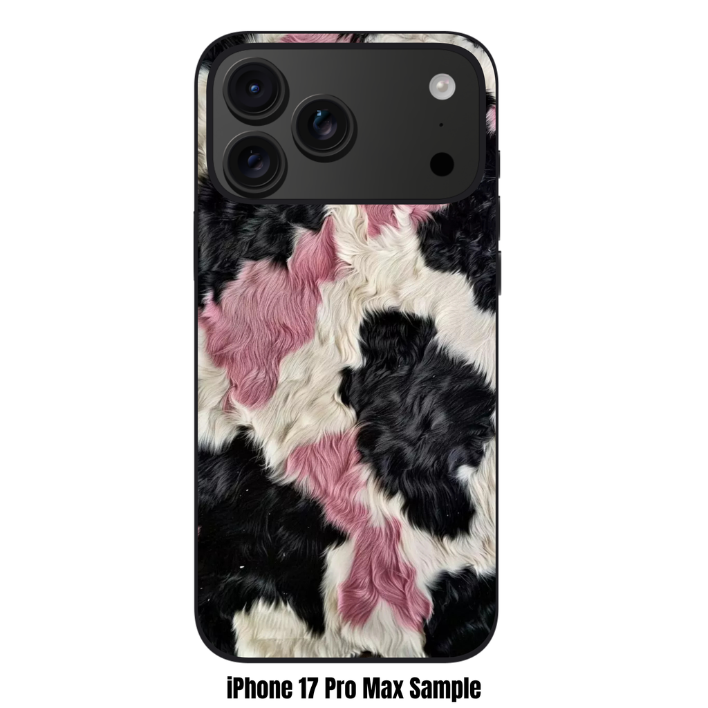 Animal Fur Pattern Phone Case For iPhone Samsung Galaxy Pixel - Pink Black And White Cow Print Pattern