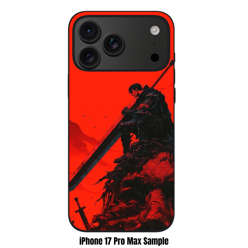 Berserk Guts Phone Case For iPhone Samsung Galaxy Pixel - Guts In Berserker Armor Resting On Dragon Slayer On Red Background