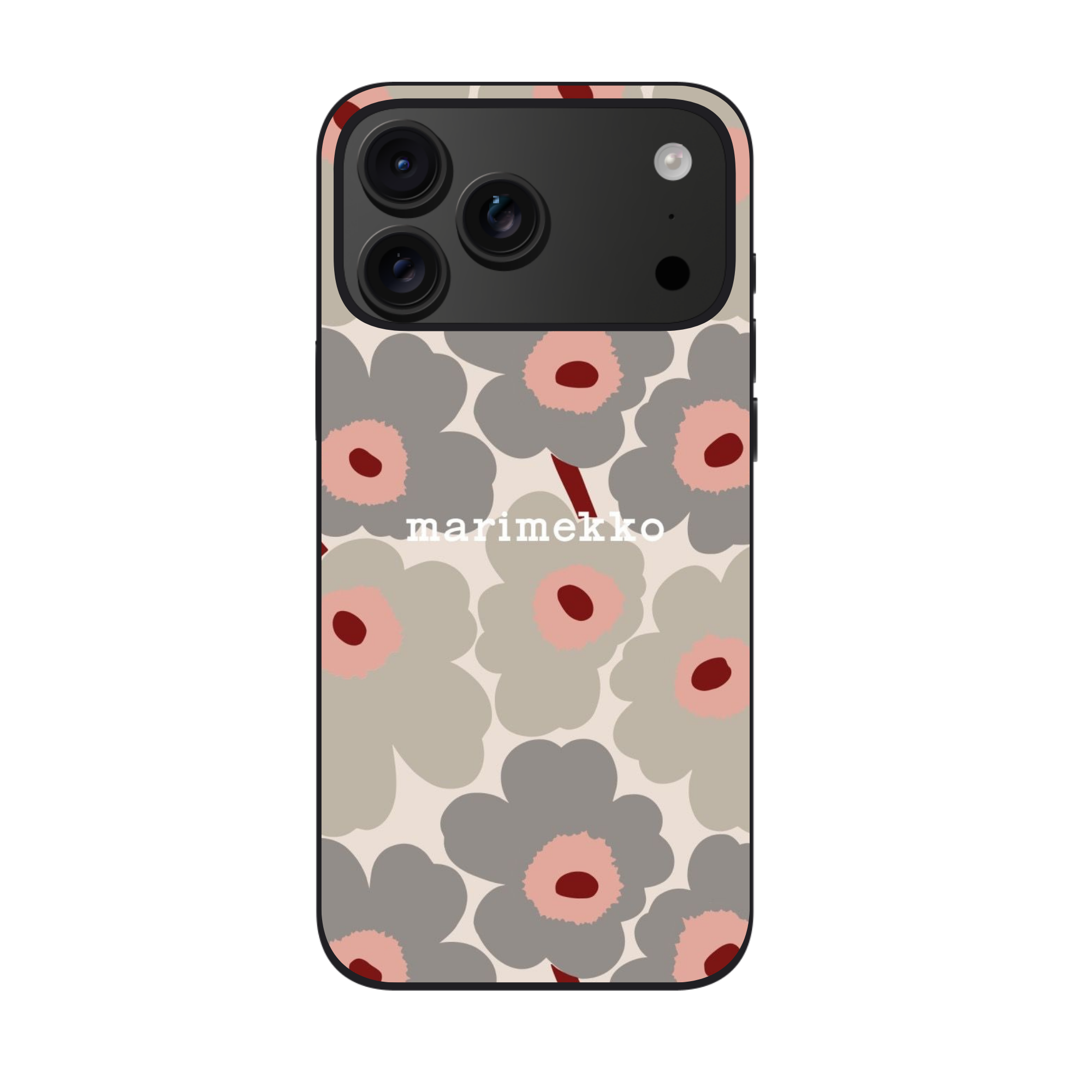 Marimekko Phone Case For iPhone Samsung Galaxy Pixel - Marimekko Unikko Grey Pink And Burgundy Pattern