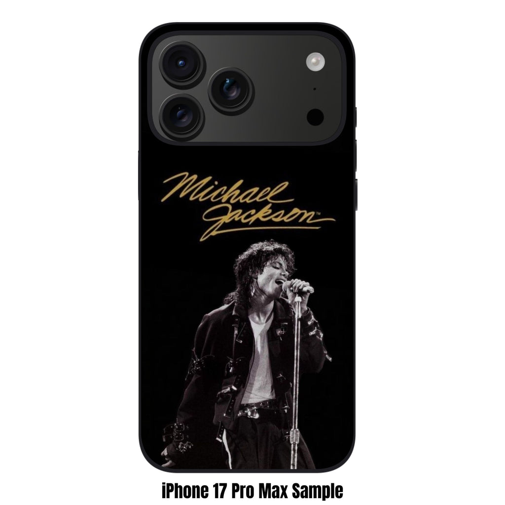 Michael Jackson Phone Case For iPhone Samsung Galaxy Pixel - Michael Jackson Gold Signature And Bad Era Concert Portrait In Black Background