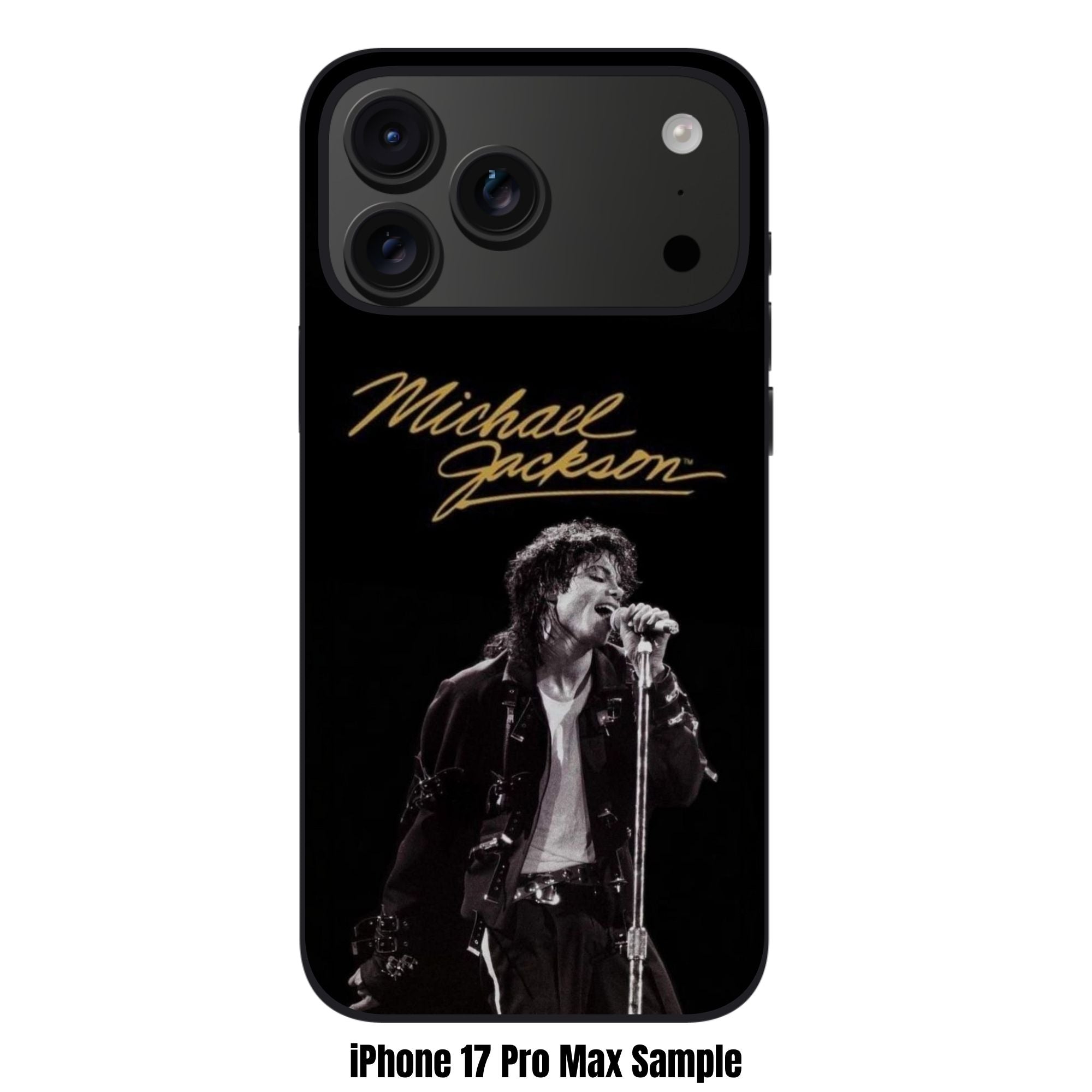 Michael Jackson Phone Case For iPhone Samsung Galaxy Pixel - Michael Jackson Gold Signature And Bad Era Concert Portrait In Black Background