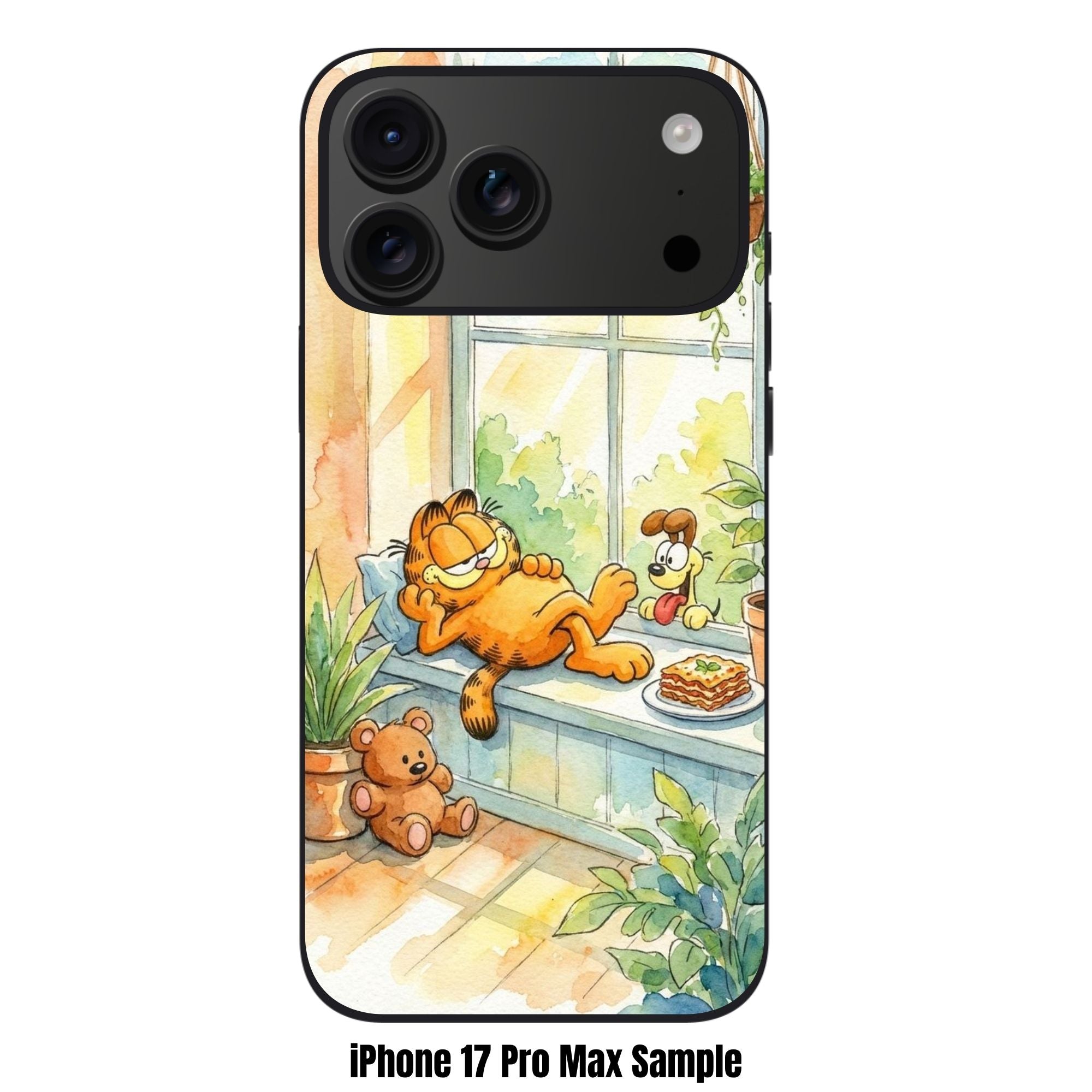 Garfield Phone Case For iPhone Samsung Galaxy Pixel - Garfield Relaxing On Windowsill With Odie Watercolor Poster
