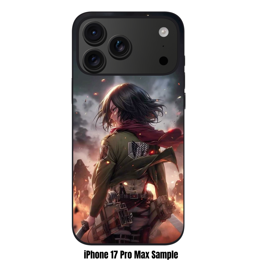 Attack on Titan Mikasa Phone Case For iPhone Samsung Galaxy Pixel - Mikasa Ackerman Looking Over Her Shoulder On A Dark Battlefield Background