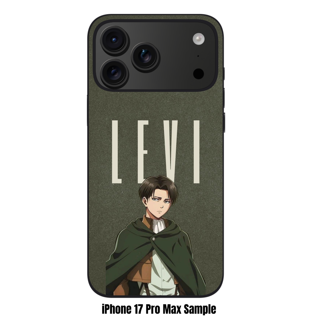 Attack on Titan Levi Phone Case For iPhone Samsung Galaxy Pixel - Levi Ackerman In Front Of Levi Text On Dark Green Background