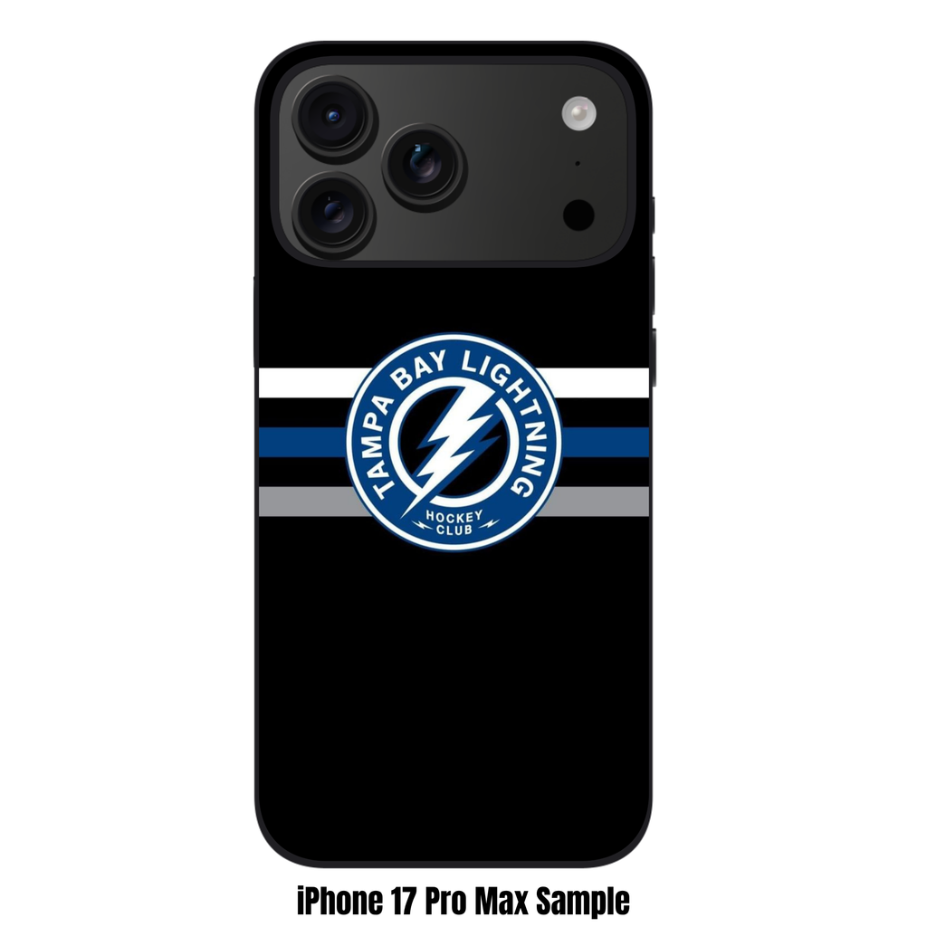 NHL Tampa Bay Lightning Phone Case For iPhone Samsung Galaxy Pixel - Tampa Bay Lightning Roundel Logo And Horizontal Stripes On Black Background