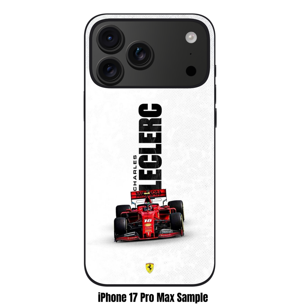 F1 Formula 1 Charles Leclerc Phone Case For iPhone Samsung Galaxy Pixel - Charles Leclerc Car And Ferrari Logo On White Textured Background
