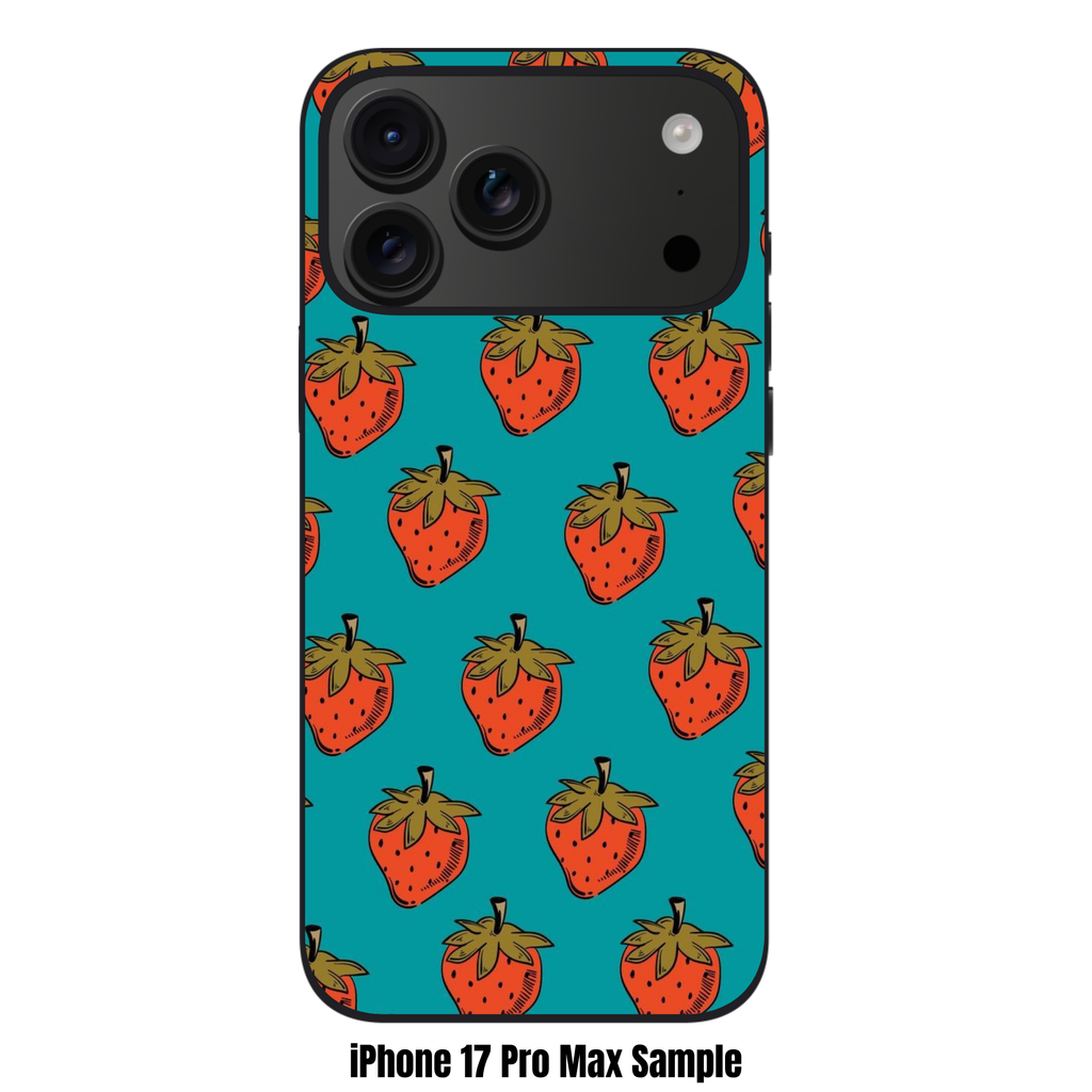 Strawberry Pattern Phone Case For iPhone Samsung Galaxy Pixel - Graphic Strawberry Pattern In Teal Background
