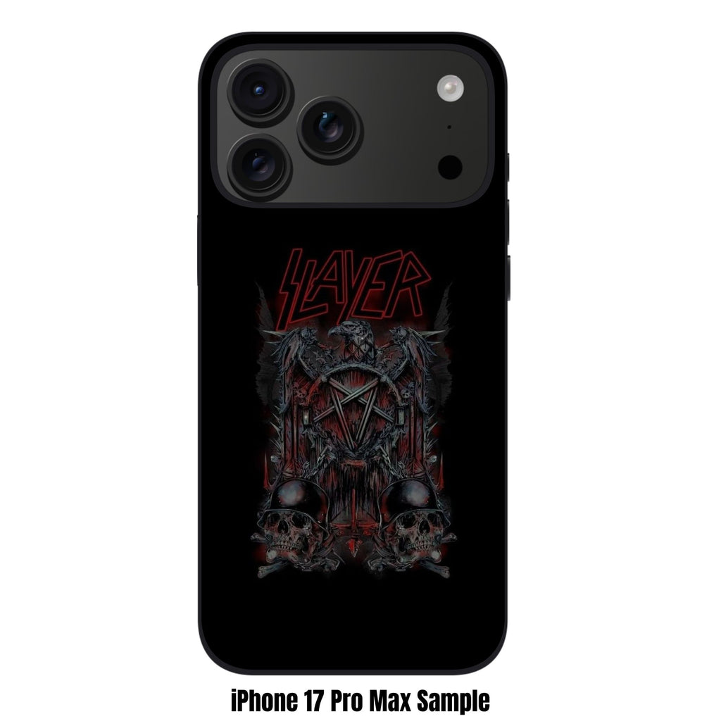 Slayer Phone Case For iPhone Samsung Galaxy Pixel - Slayer Red Logo And Eagle On Skulls In Helmets Black Background