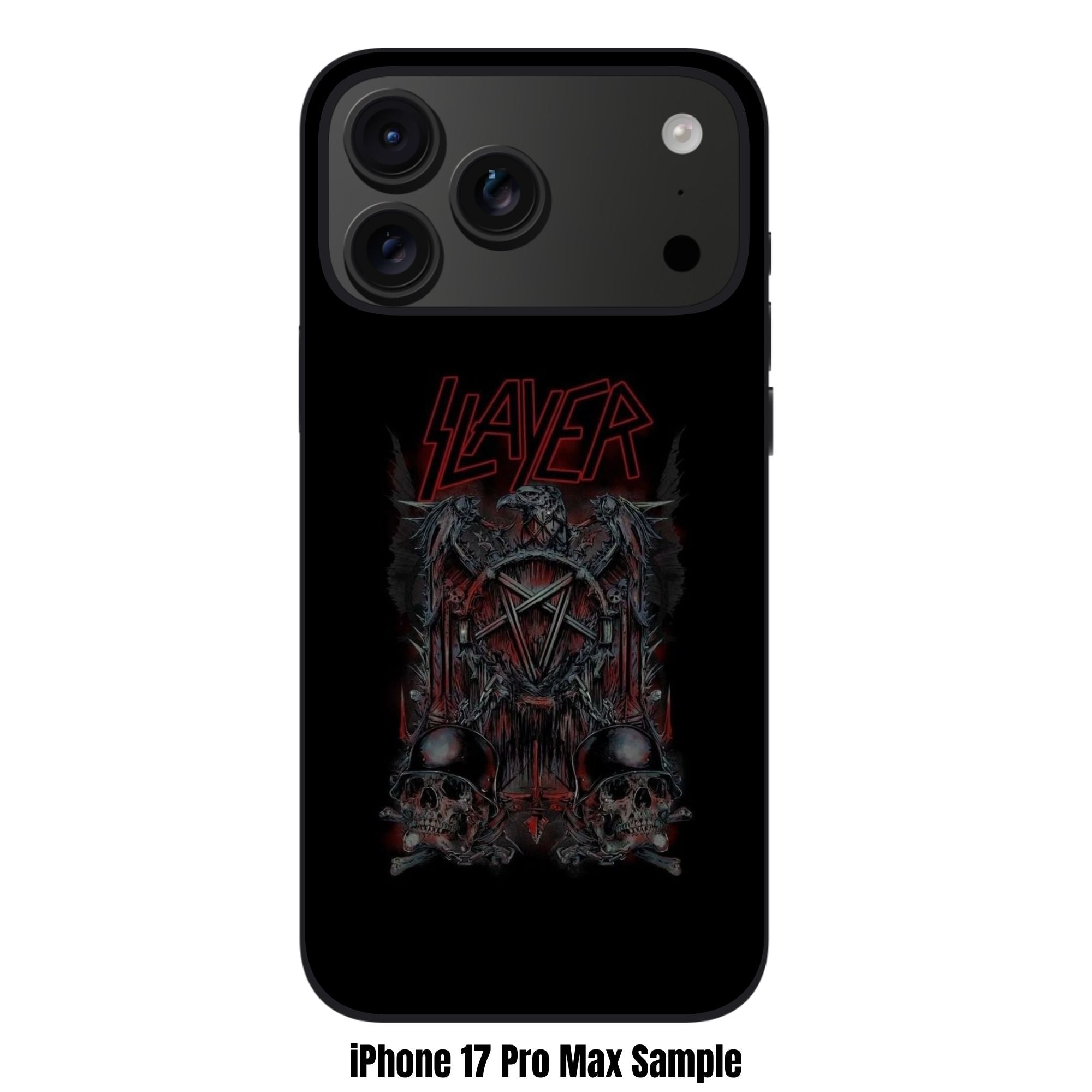 Slayer Phone Case For iPhone Samsung Galaxy Pixel - Slayer Red Logo And Eagle On Skulls In Helmets Black Background