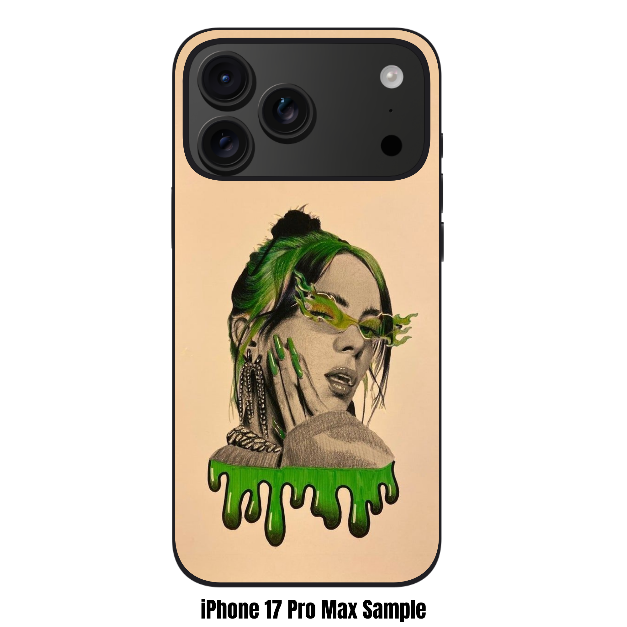 Billie Eilish Phone Case For iPhone Samsung Galaxy Pixel - Billie Eilish Colored Pencil Drawing With Green Slime Element On Beige Background