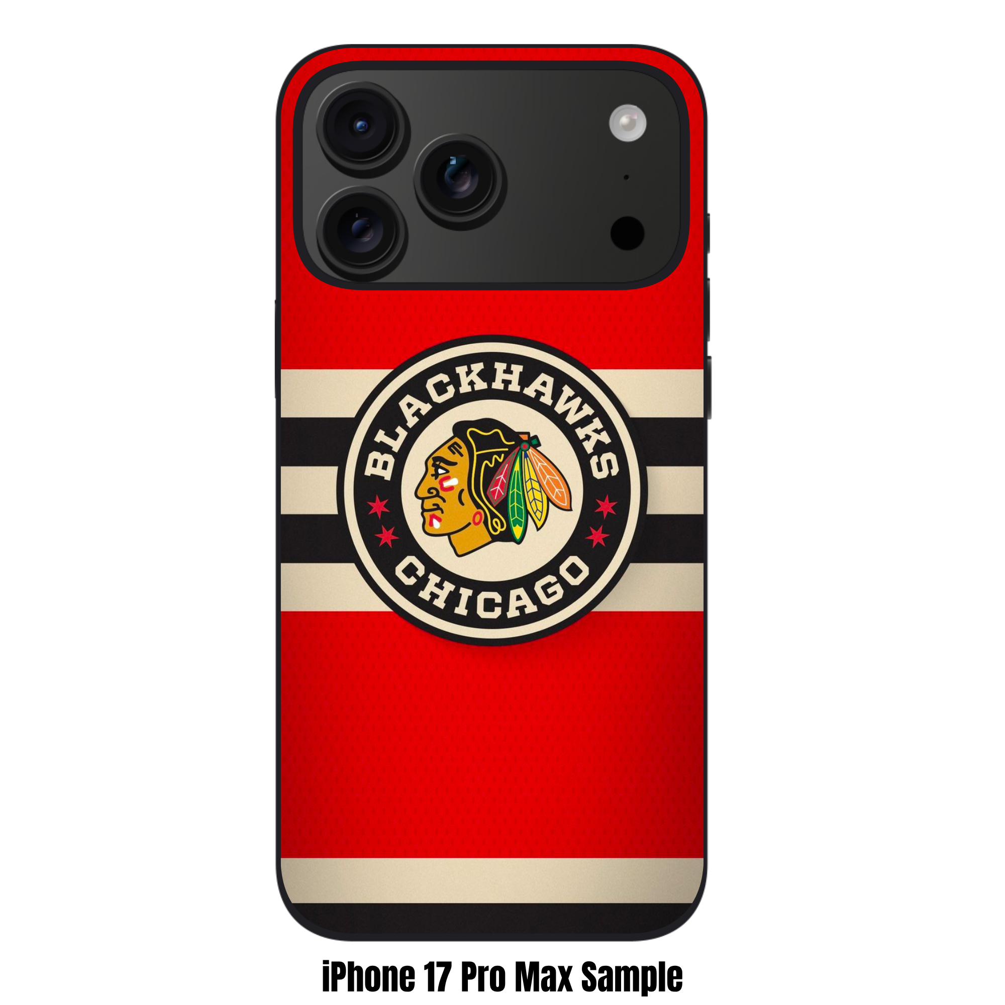 NHL Chicago Blackhawks Phone Case For iPhone Samsung Galaxy Pixel - Chicago Blackhawks Roundel Logo And Horizontal Stripes On Red Background