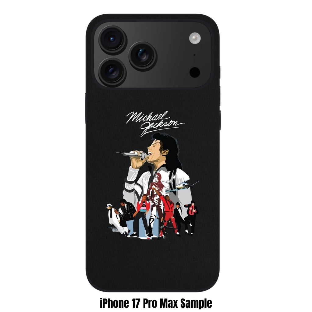 Michael Jackson Phone Case For iPhone Samsung Galaxy Pixel - Michael Jackson Signature And Singing Illustration Collage In Black Background