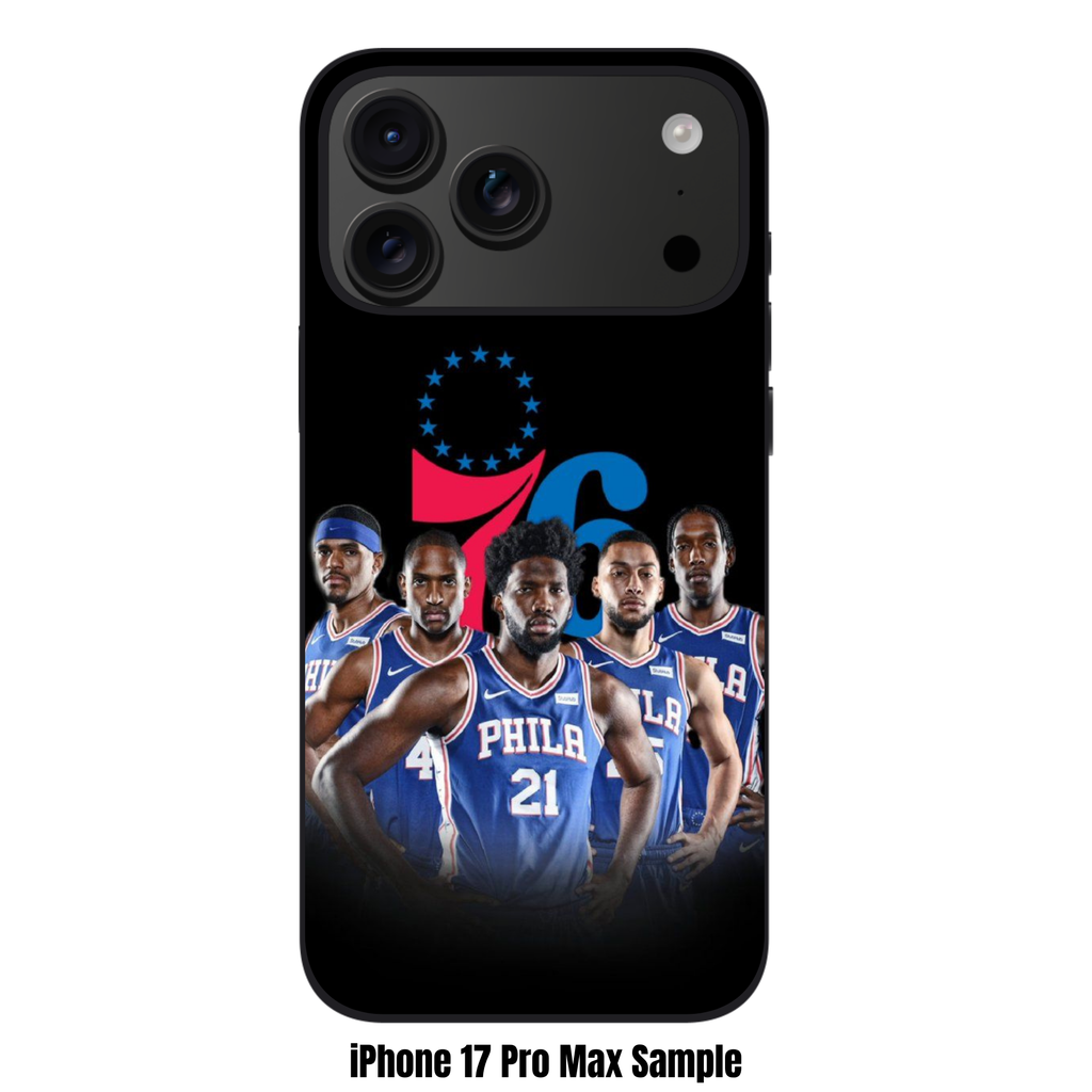 NBA Philadelphia 76ers Phone Case For iPhone Samsung Galaxy Pixel - Philadelphia 76ers Logo And Players On Black Background