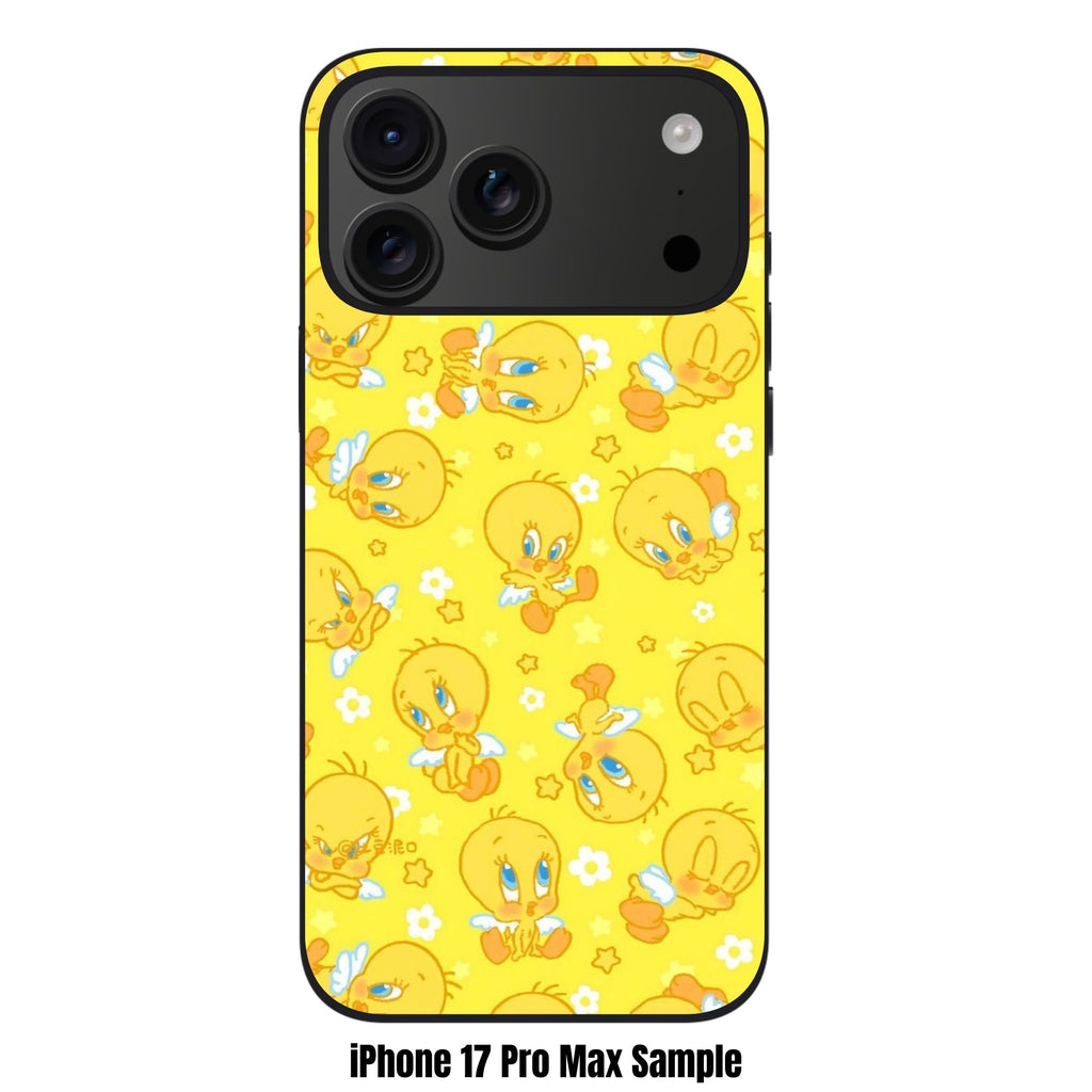 Looney Tunes Tweety Bird Phone Case For iPhone Samsung Galaxy Pixel - Tweety Bird Angel Expressions Pattern On Yellow Background