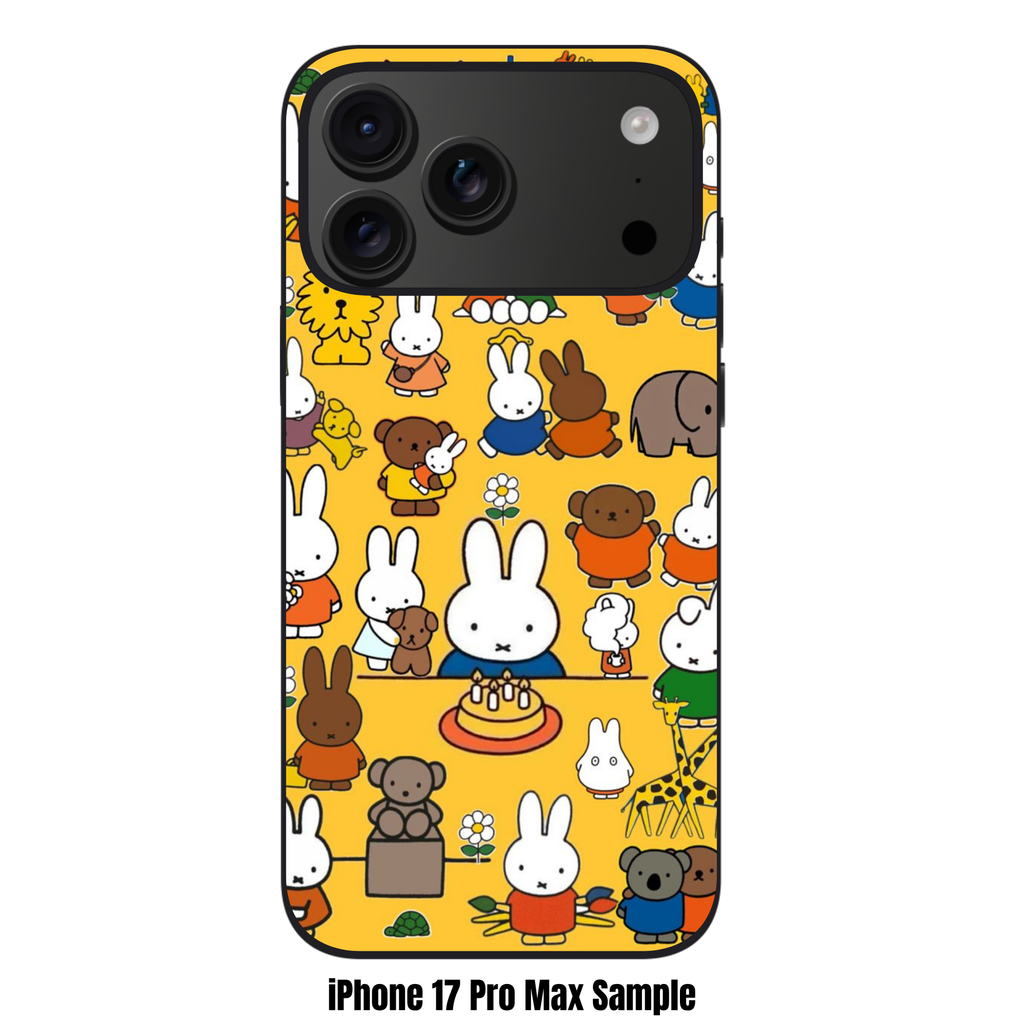 Miffy Phone Case For iPhone Samsung Galaxy Pixel - Miffy And Friends Pattern In Yellow Background