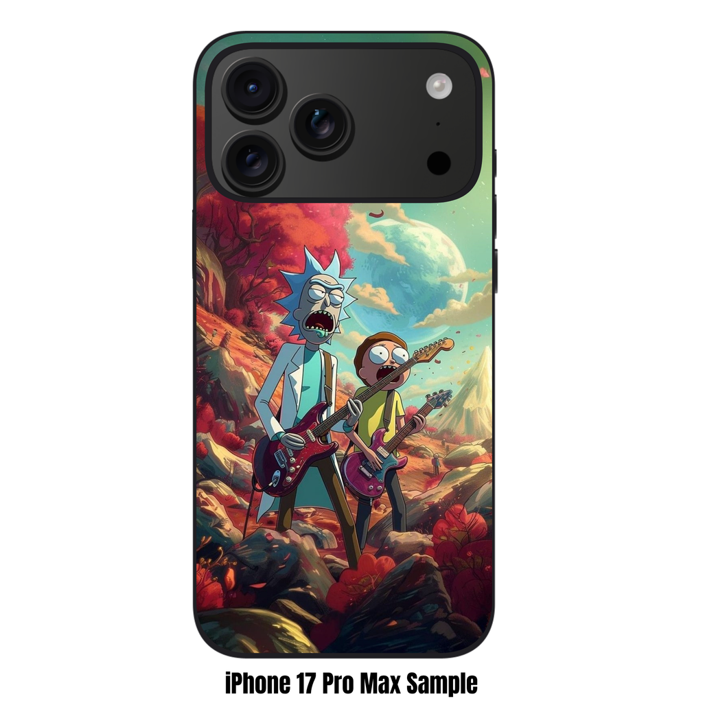 Rick And Morty Phone Case For iPhone Samsung Galaxy Pixel - Rick And Morty Playing Electric Guitars On Alien Planet Background