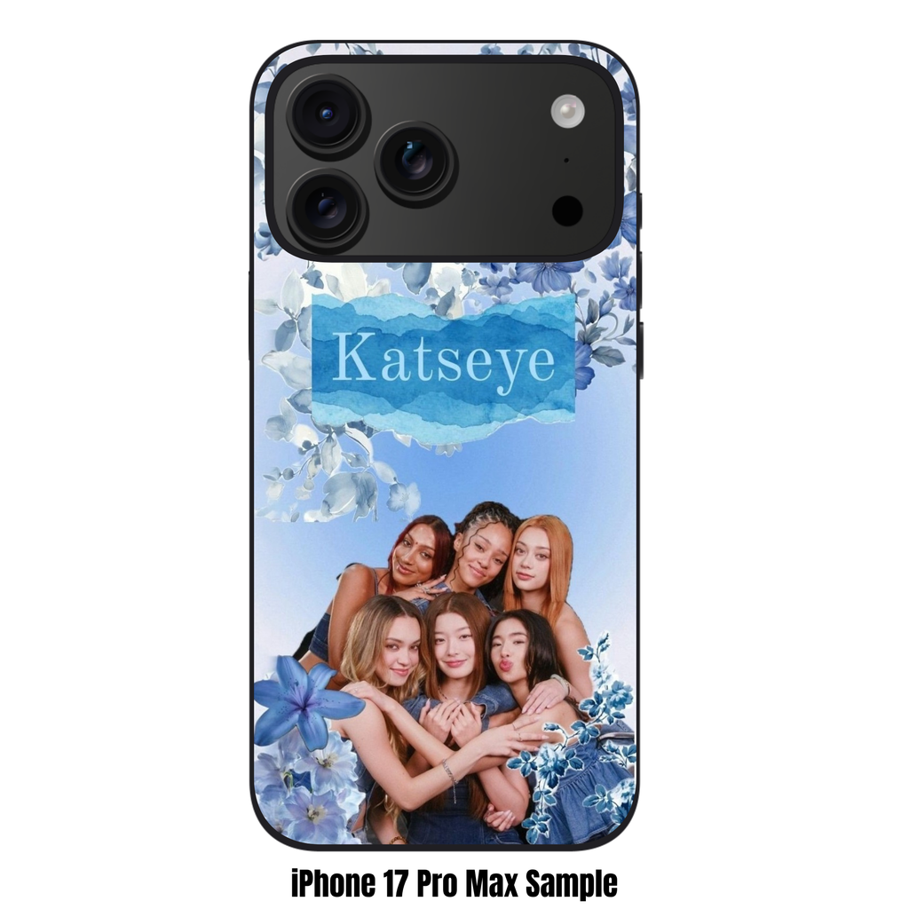 Katseye Phone Case For iPhone Samsung Galaxy Pixel - Katseye Members Group Photo Surrounded By Blue Flowers Background