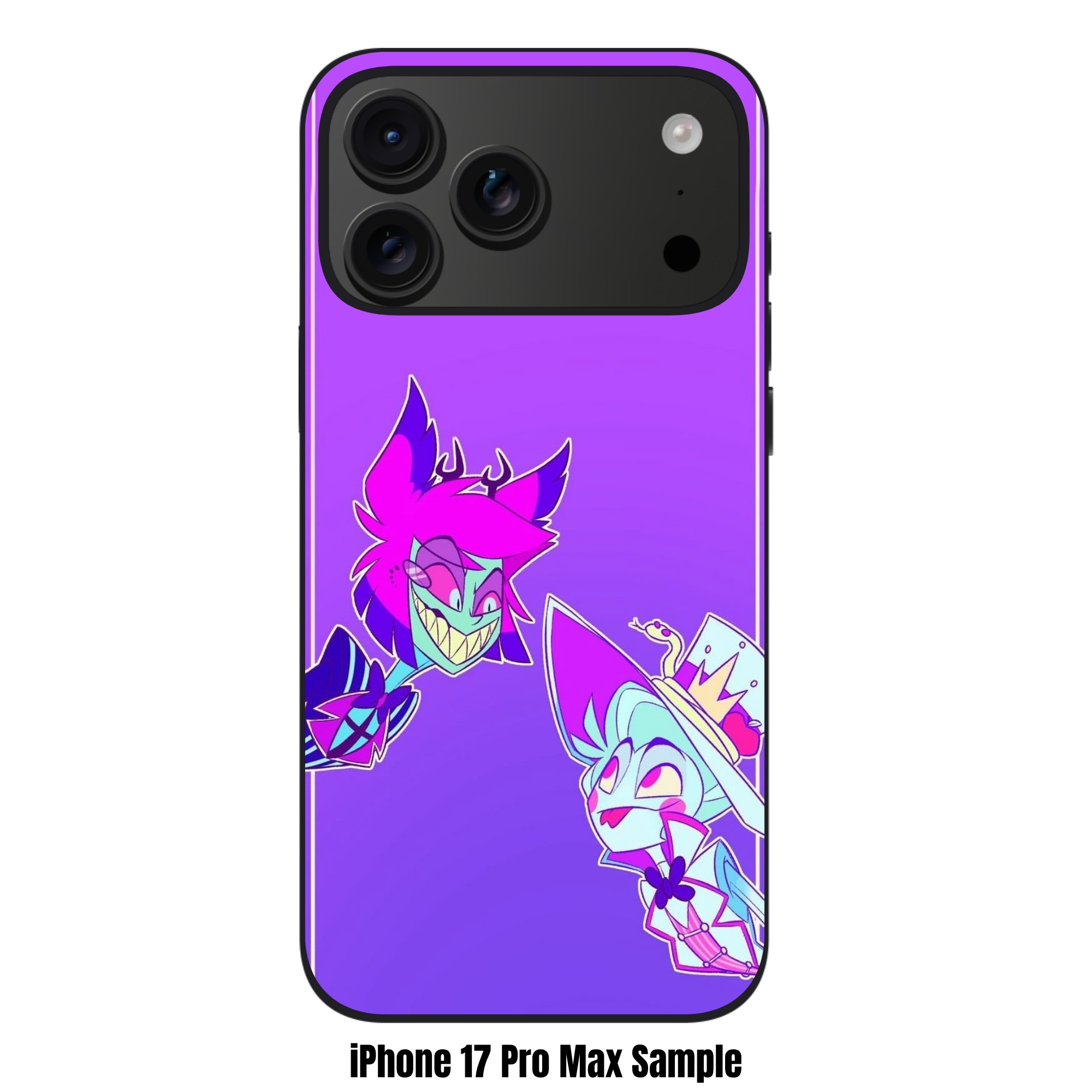 Hazbin Hotel Phone Case For iPhone Samsung Galaxy Pixel - Alastor And Lucifer Morningstar Chibi Illustration On Purple Background