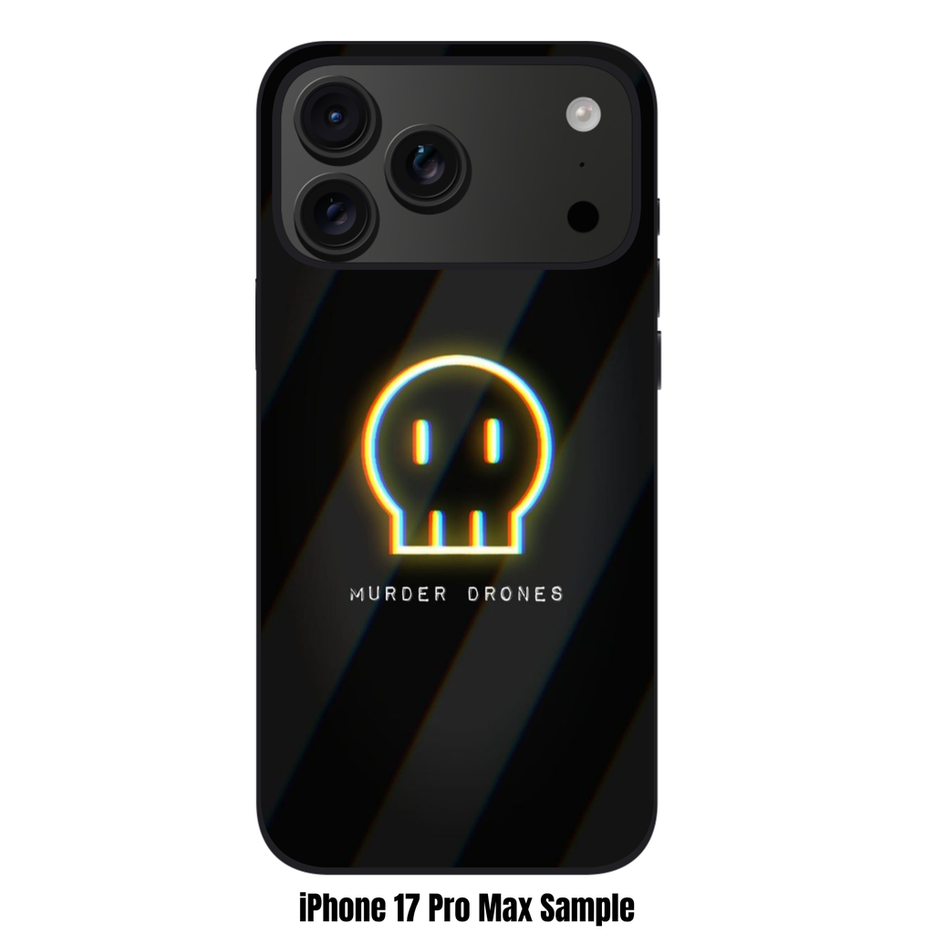Murder Drones Phone Case For iPhone Samsung Galaxy Pixel - Glitch Logo On Black And Charcoal Diagonal Stripes Background