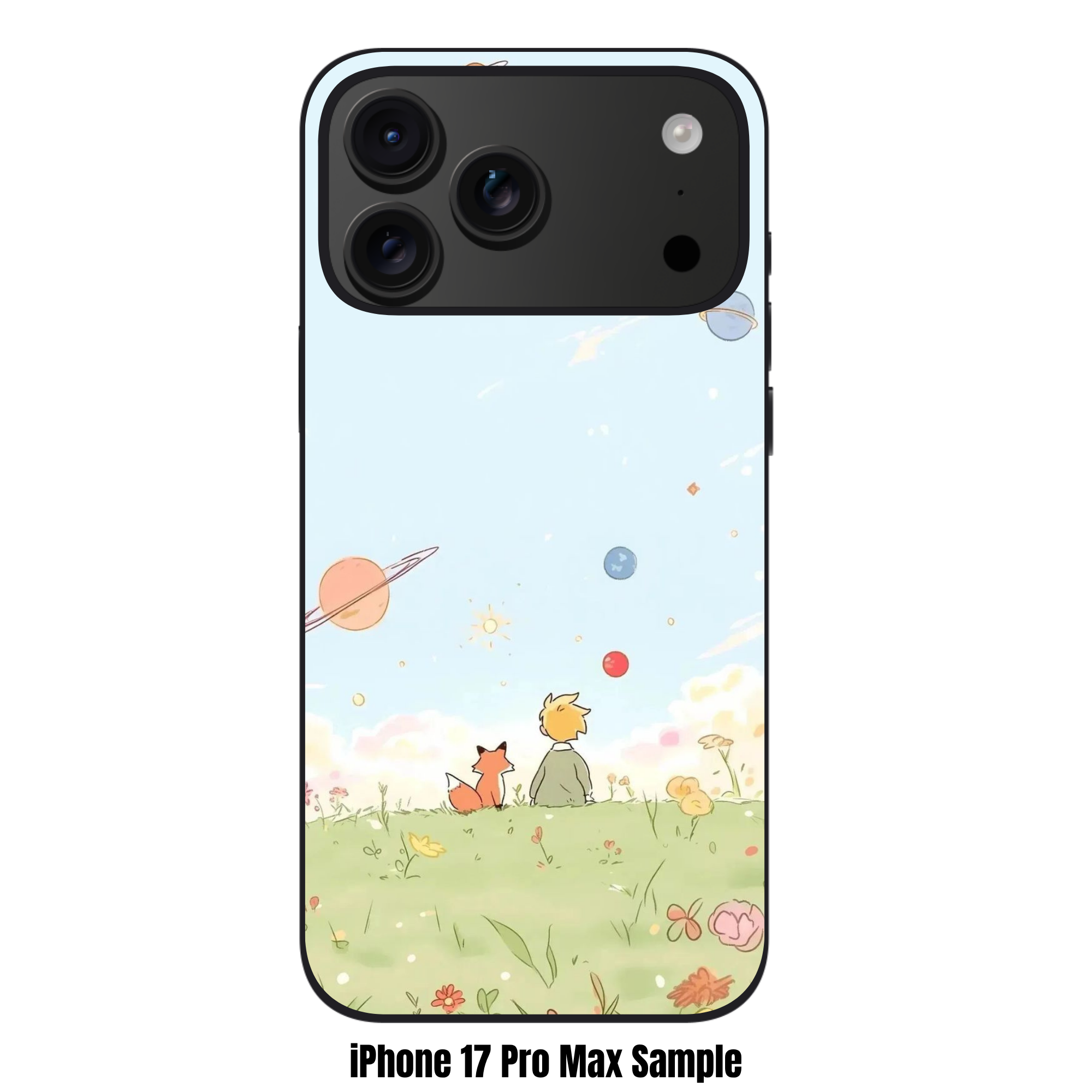 The Little Prince Phone Case For iPhone Samsung Galaxy Pixel - The Little Prince With Fox Sitting On Flowery Meadow On Soft Blue Cosmos Background