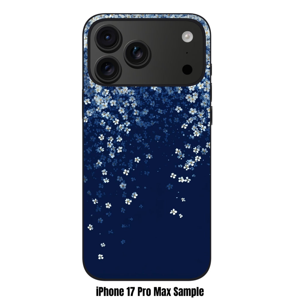 Floral Pattern Phone Case For iPhone Samsung Galaxy Pixel - Cascading Babys Breath Pattern On Navy Background