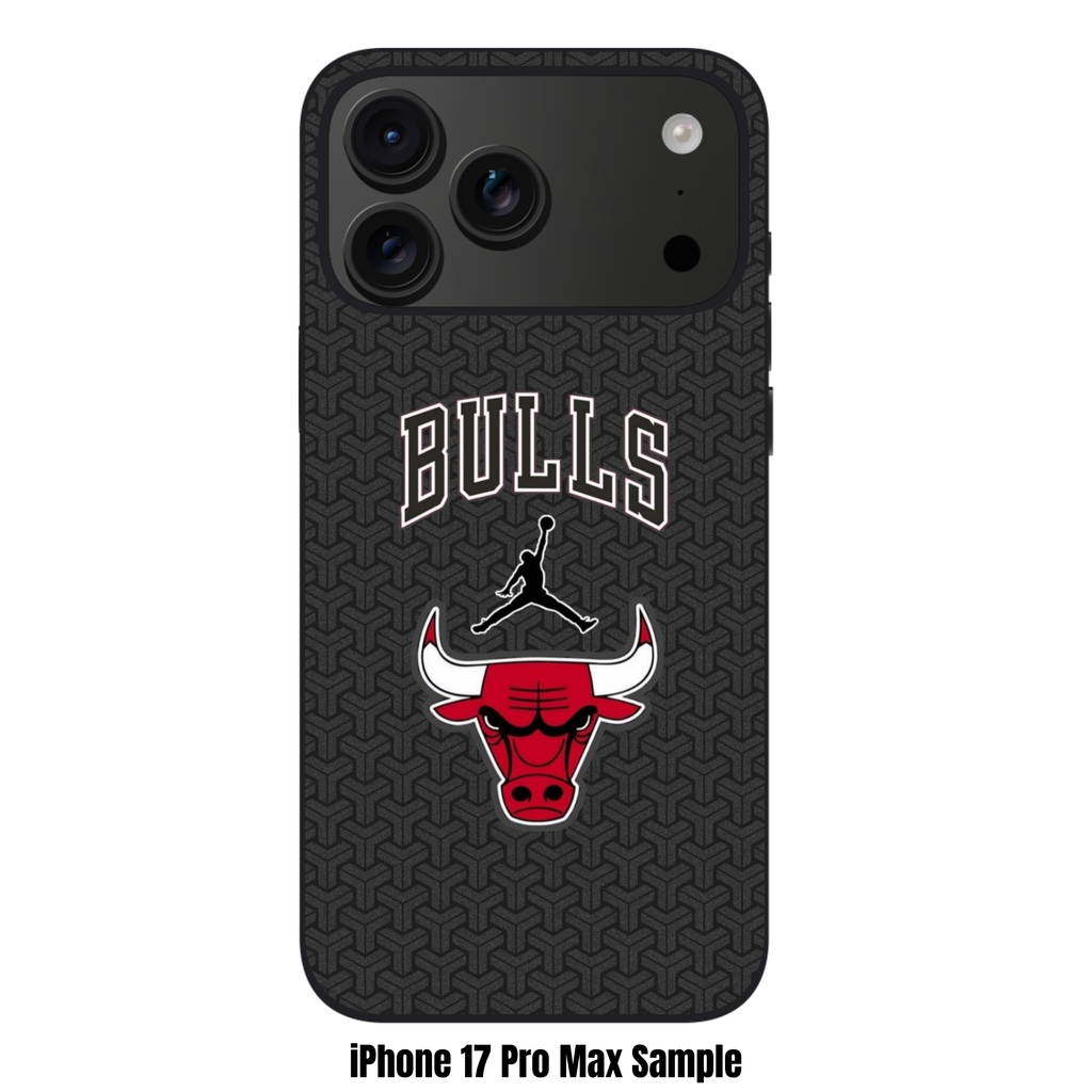 NBA Chicago Bulls Phone Case For iPhone Samsung Galaxy Pixel - Chicago Bulls Logo And Jumpman On Textured Black Background