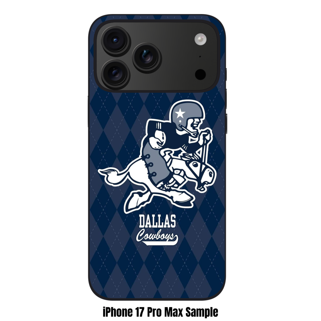 NFL Dallas Cowboys Phone Case For iPhone Samsung Galaxy Pixel - Dallas Cowboys Retro Mascot And Wordmark On Navy Argyle Background