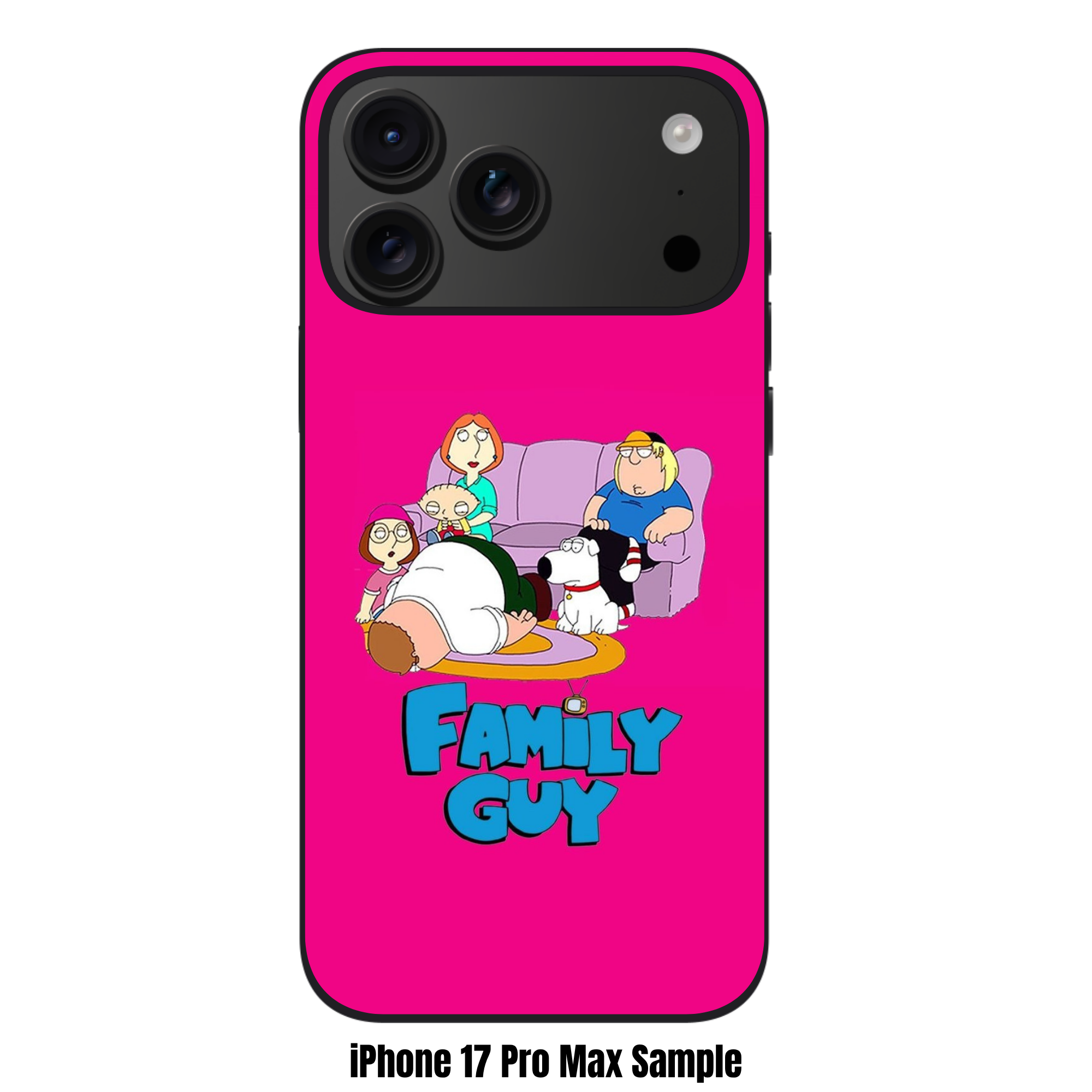 Family Guy Phone Case For iPhone Samsung Galaxy Pixel - The Griffin Family With Fallen Peter And Logo On Pink Background
