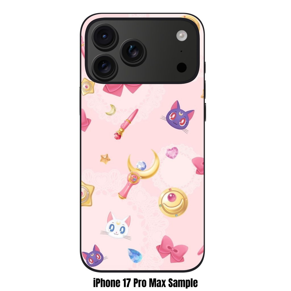 Sailor Moon Phone Case For iPhone Samsung Galaxy Pixel - Sailor Moon Magical Items Luna And Artemis Pattern On Pink Background