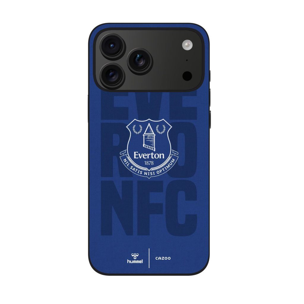 Everton FC Phone Case For iPhone Samsung Galaxy Pixel - Everton FC Crest On Blue Background With Large Faded Text And Brand Logos