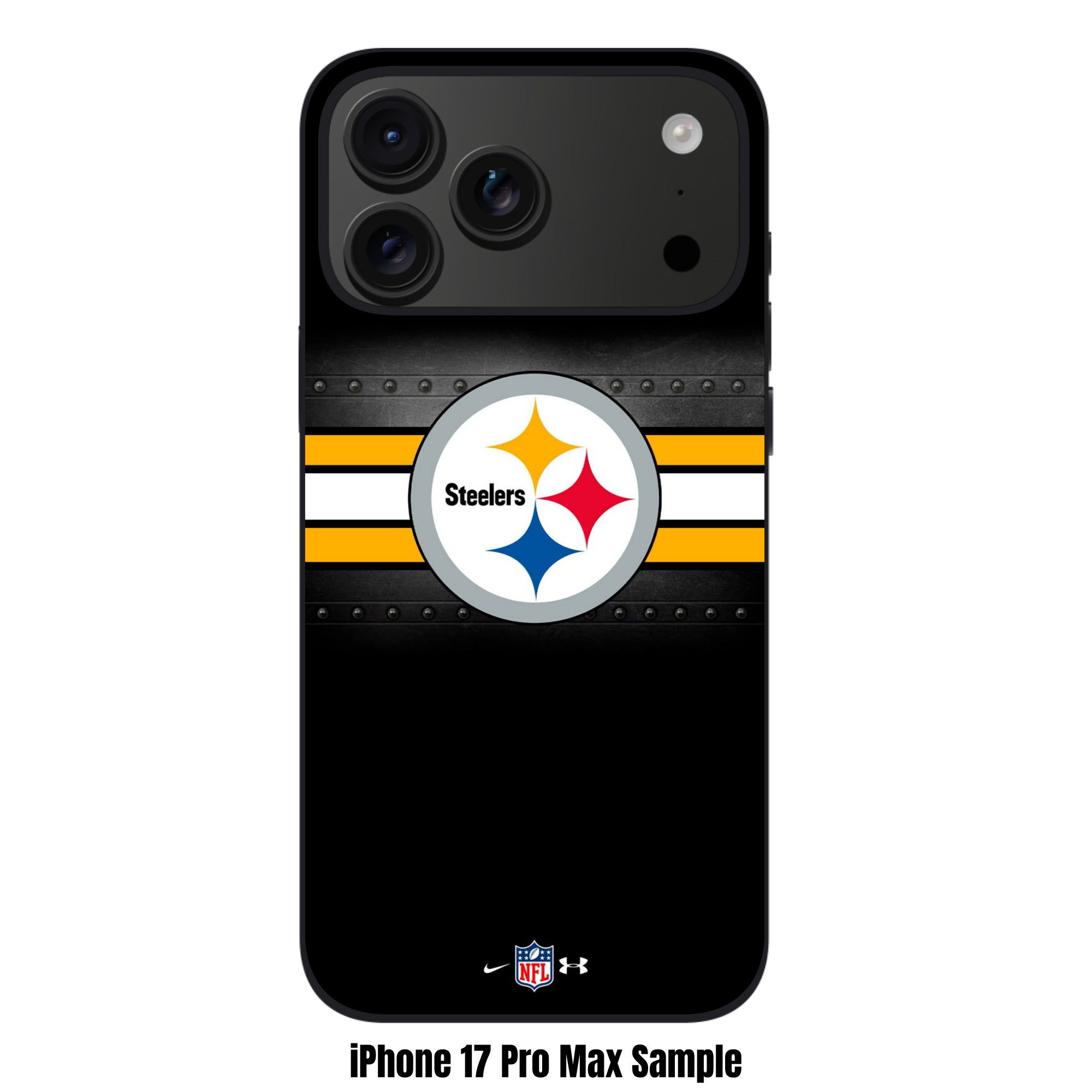 NFL Pittsburgh Steelers Phone Case For iPhone Samsung Galaxy Pixel - Pittsburgh Steelers Logo On Riveted Metal And Triple Stripes Background