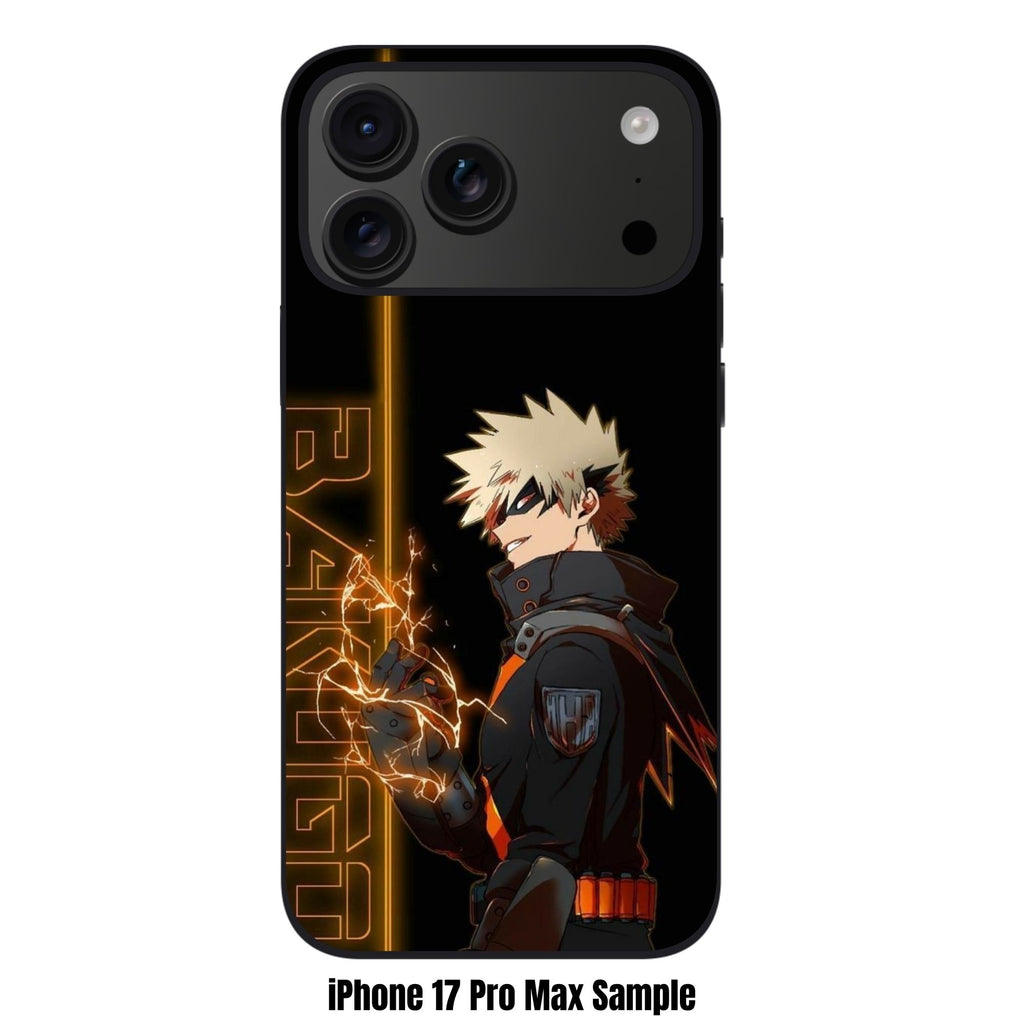 My Hero Academia Bakugo Phone Case For iPhone Samsung Galaxy Pixel - Katsuki Bakugo Sparking Orange Lightning Sparks On Black Background