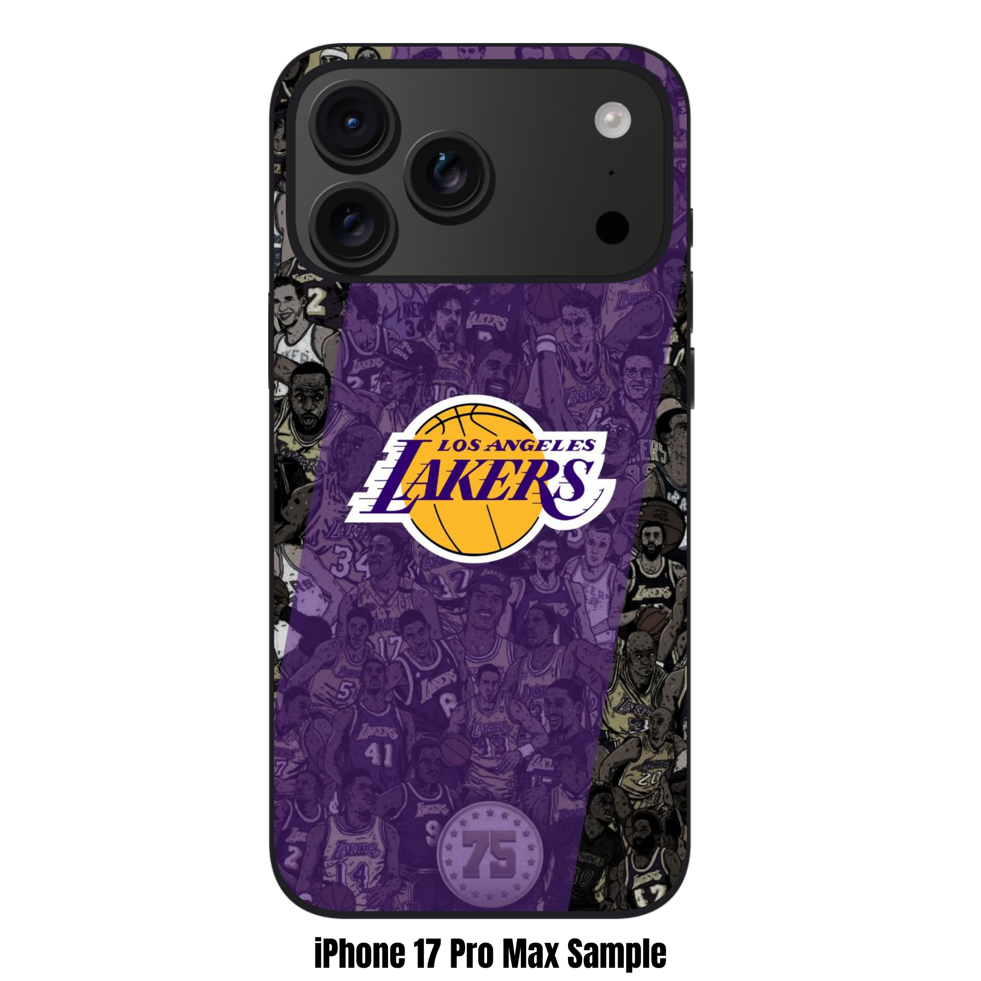 NBA Los Angeles Lakers Phone Case For iPhone Samsung Galaxy Pixel - Los Angeles Lakers Logo And Players Collage On Purple Stripe Background